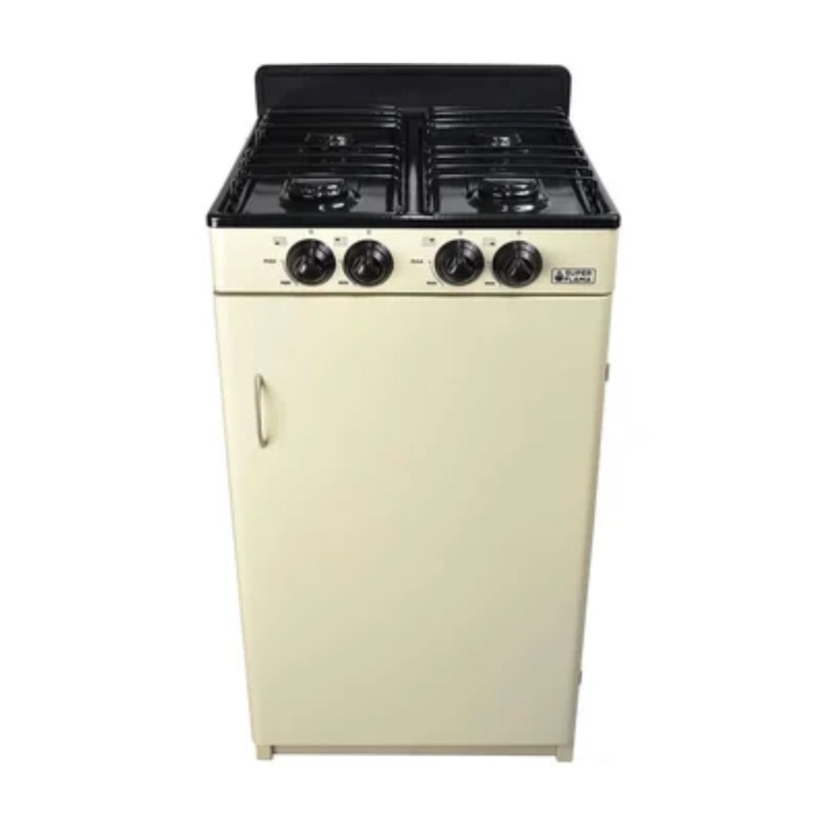 Parrilla 4 quemadores con gabinete con cubierta de acero color avena marca superflama.