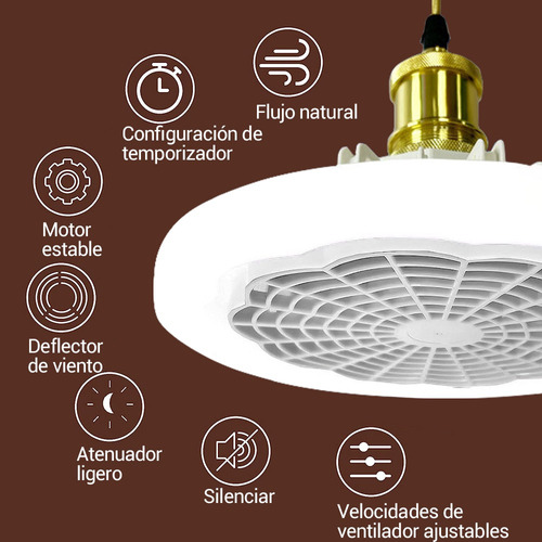 Lámpara De Ventilador Multifunción Foco Led De 30 W E27/e26 Cantidad de aspas 3 Color de la estructura Blanco Color de las aspas White Diámetro 26 cm Frecuencia 1 Material de las aspas Plástico