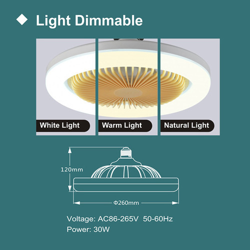 Lámpara De Ventilador Multifunción Foco Led De 30 W E27/e26 Cantidad de aspas 3 Color de la estructura Blanco Color de las aspas White Diámetro 26 cm Frecuencia 1 Material de las aspas Plástico