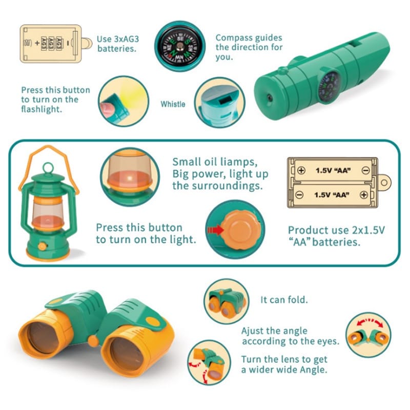 Set Infantil Acampar Koala Accesorios Reloj Linterna Brújula.