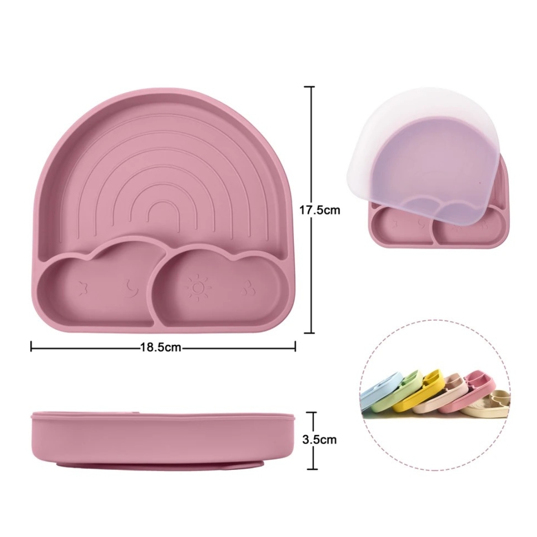Plato Arcoíris Rosa Nita Nita Baby.- Silicón grado alimenticio con succión antiderrapante