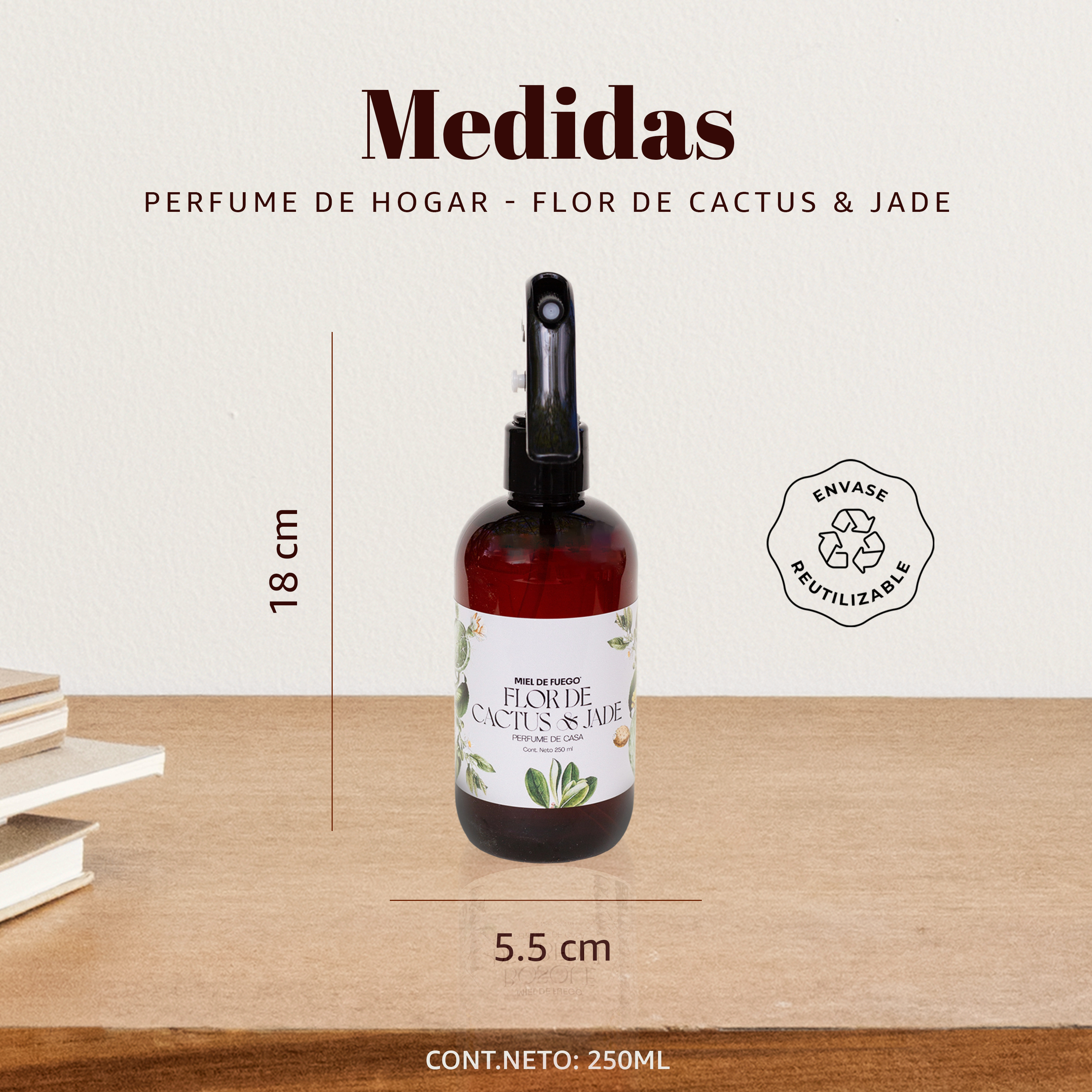 Perfume para Hogar 100% Natural – Aroma Flor de Cactus y Jade | Aroma Duradero – 250 ml |  Fusión de Agave Dulce y Aloe Acuoso .