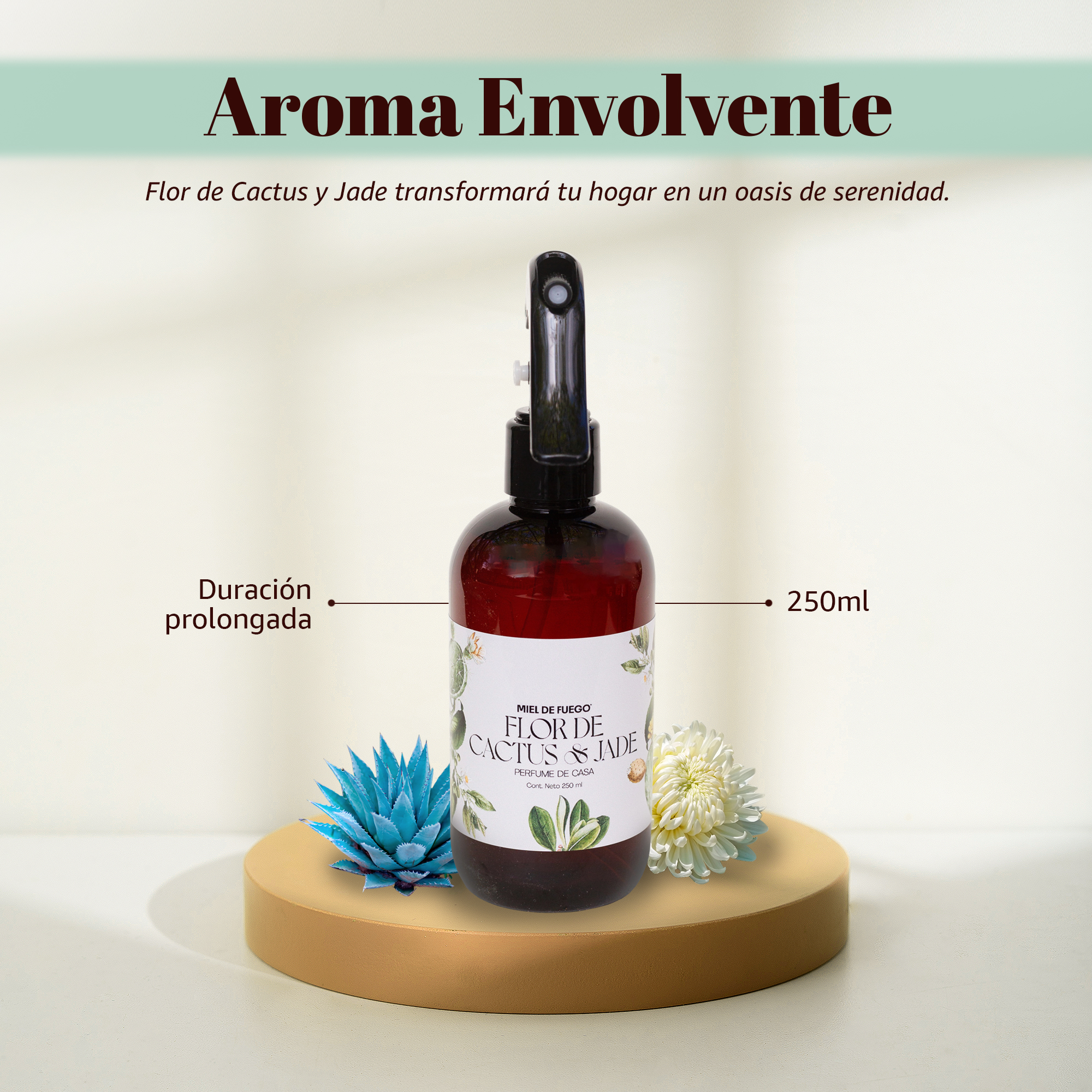 Perfume para Hogar 100% Natural – Aroma Flor de Cactus y Jade | Aroma Duradero – 250 ml |  Fusión de Agave Dulce y Aloe Acuoso .