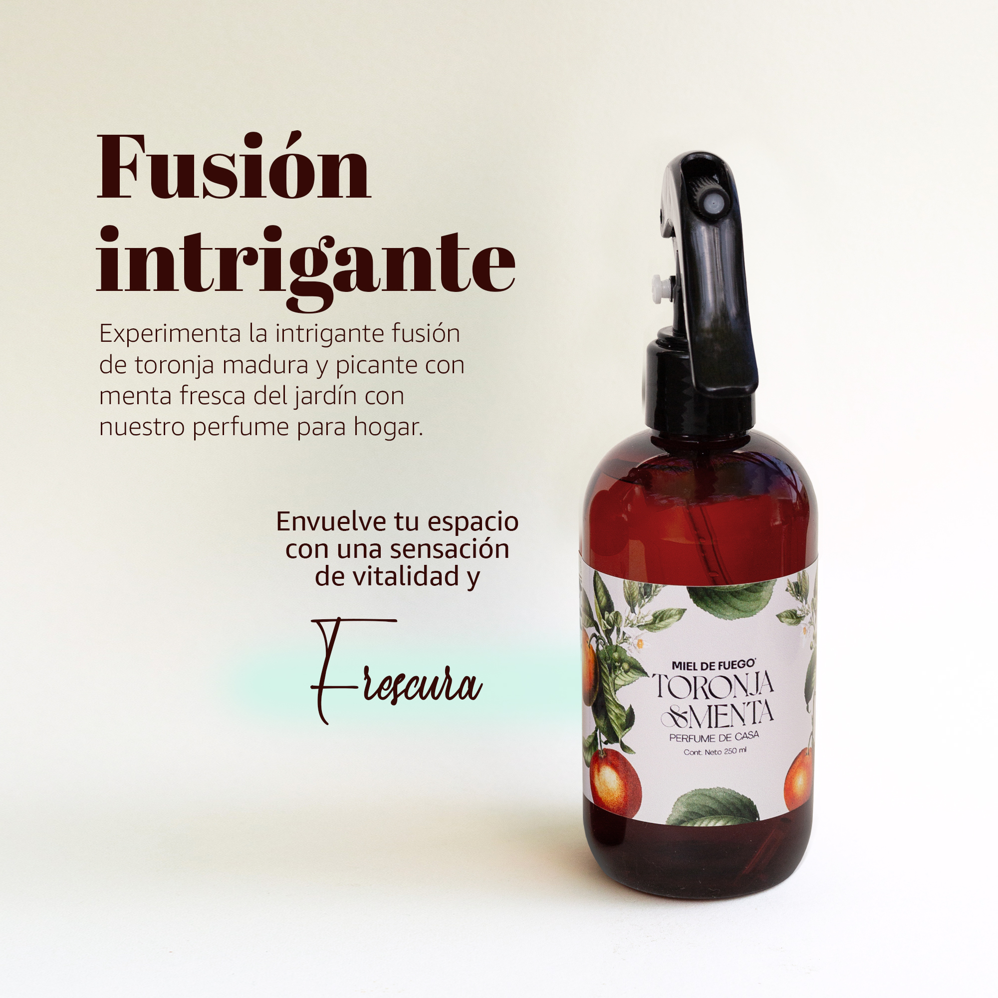 Perfume para Hogar 100% Natural – Aroma Mango y Coco | Aroma Duradero – 250 ml | Fusión de Toronja Madura y Picante con Menta Fresca del Jardín.