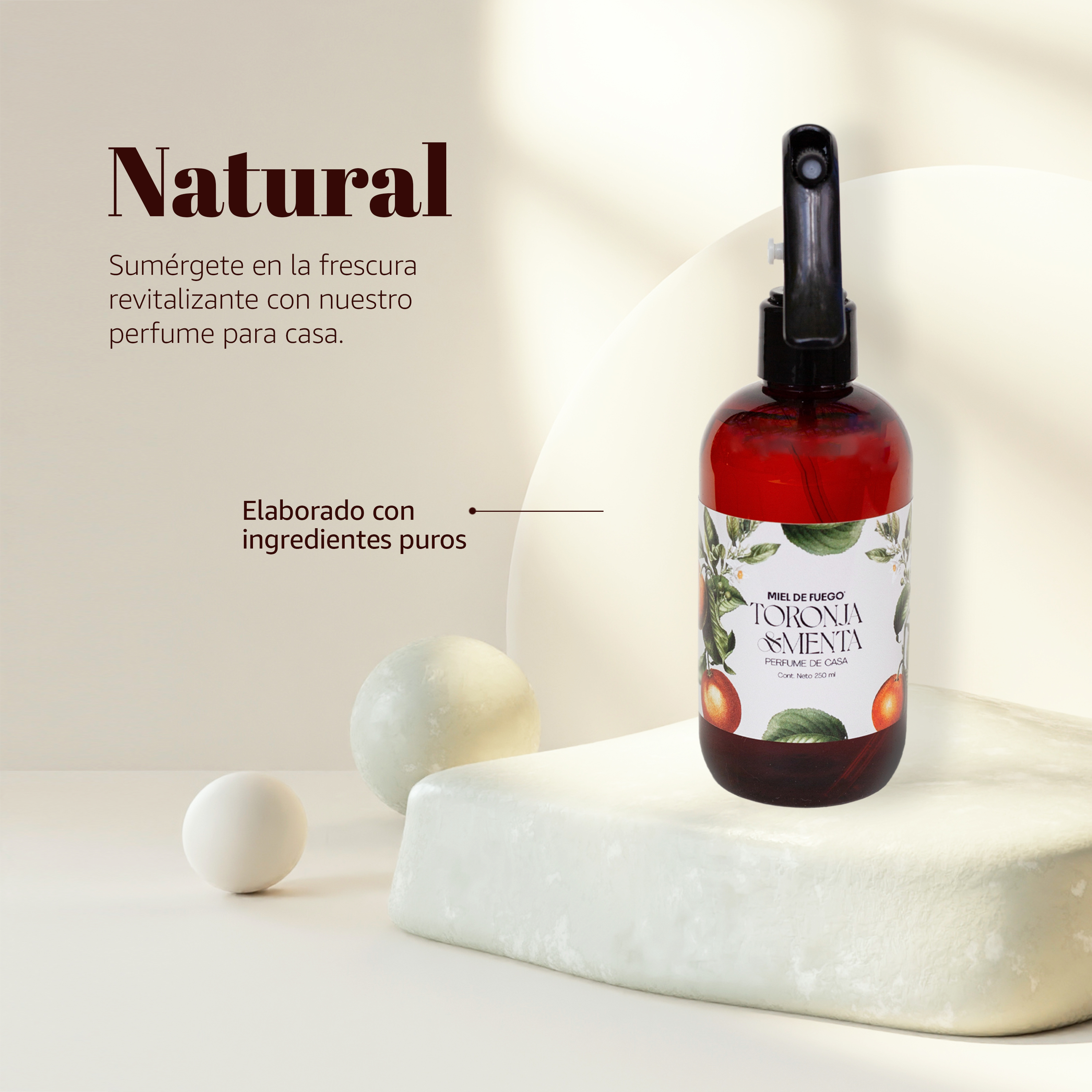 Perfume para Hogar 100% Natural – Aroma Mango y Coco | Aroma Duradero – 250 ml | Fusión de Toronja Madura y Picante con Menta Fresca del Jardín.