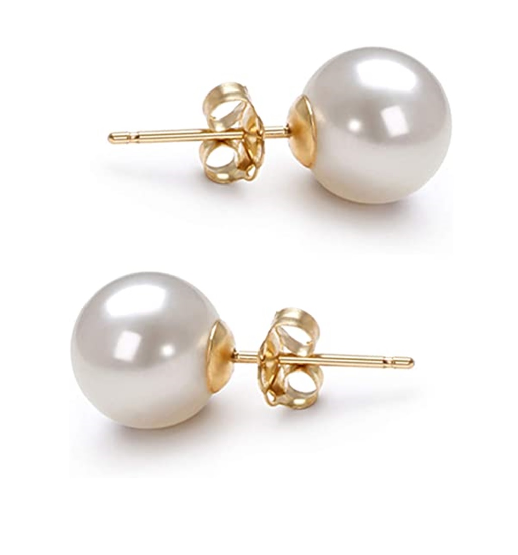 Aretes Perla Cultivada AAA y Oro Solido 14k. A090.
