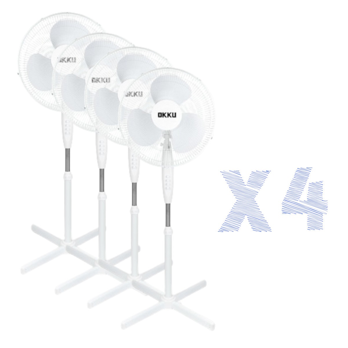 Ventilador Pedestal 16 pul 3 vel KIT 4 PIEZAS OKKU plástico.