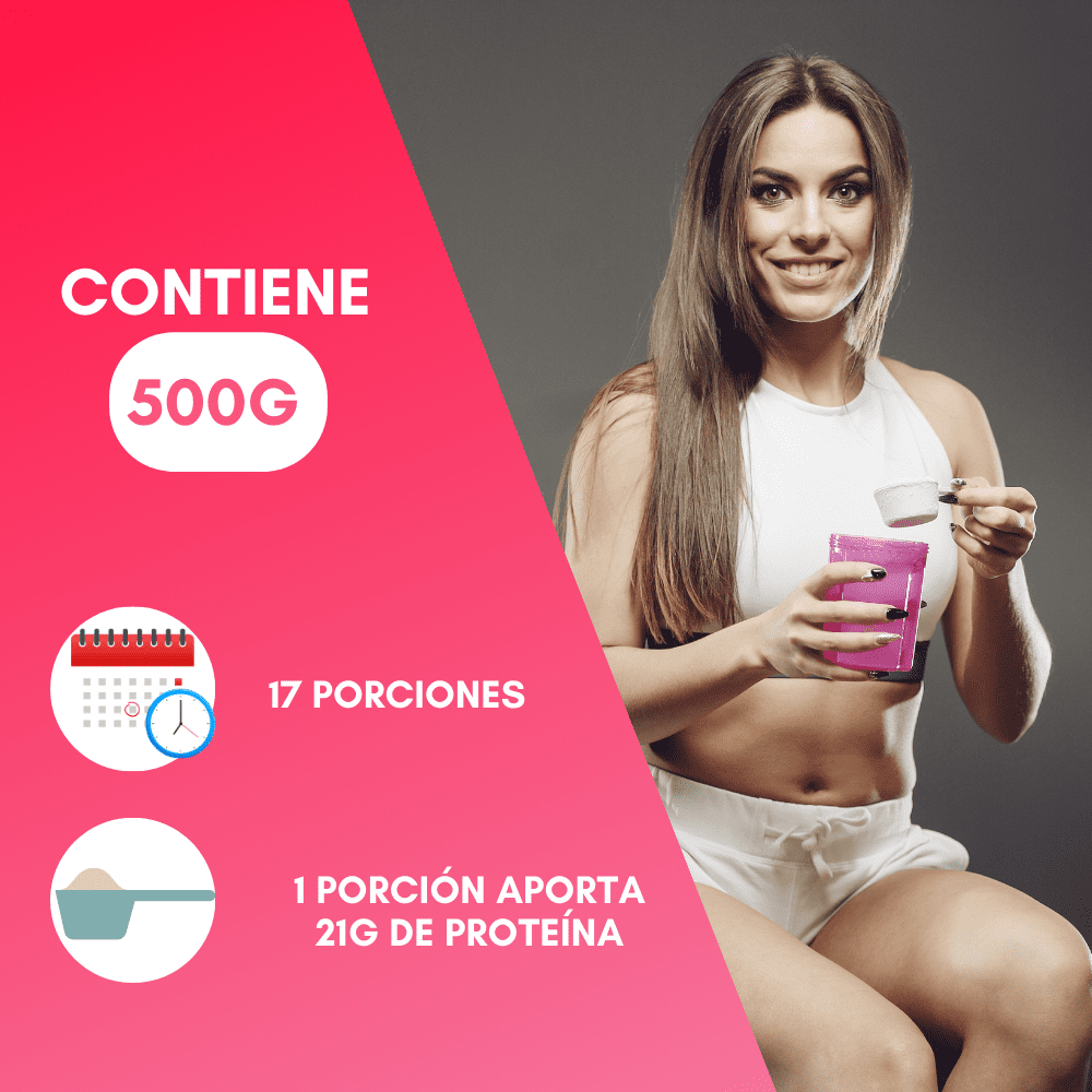 Nutrasien100 Proteína en polvo sabor Fresa 22 g proteína por porción Keto Pre workout Sin Azúcar 500g -17 porciones