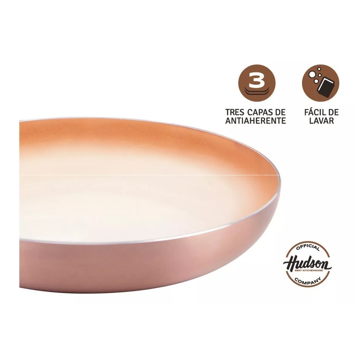Wok HUDSON 30cm Aluminio 2mm 3 capas Antiadherente color Cobre y espátula Nylon.