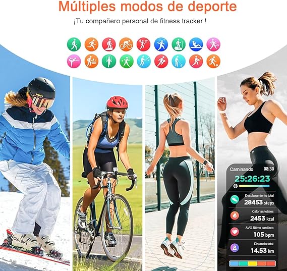QIKKOP Smartwatch Reloj Inteligente Mujer de 2" - Llamadas Bluetooth Reloj Dama, Monitor De Frecuencia Cardíaca/Sueño, Impermeable IP67, Pulsera Deportivos para iPhone Andriod(Correa Rosa + Beige).