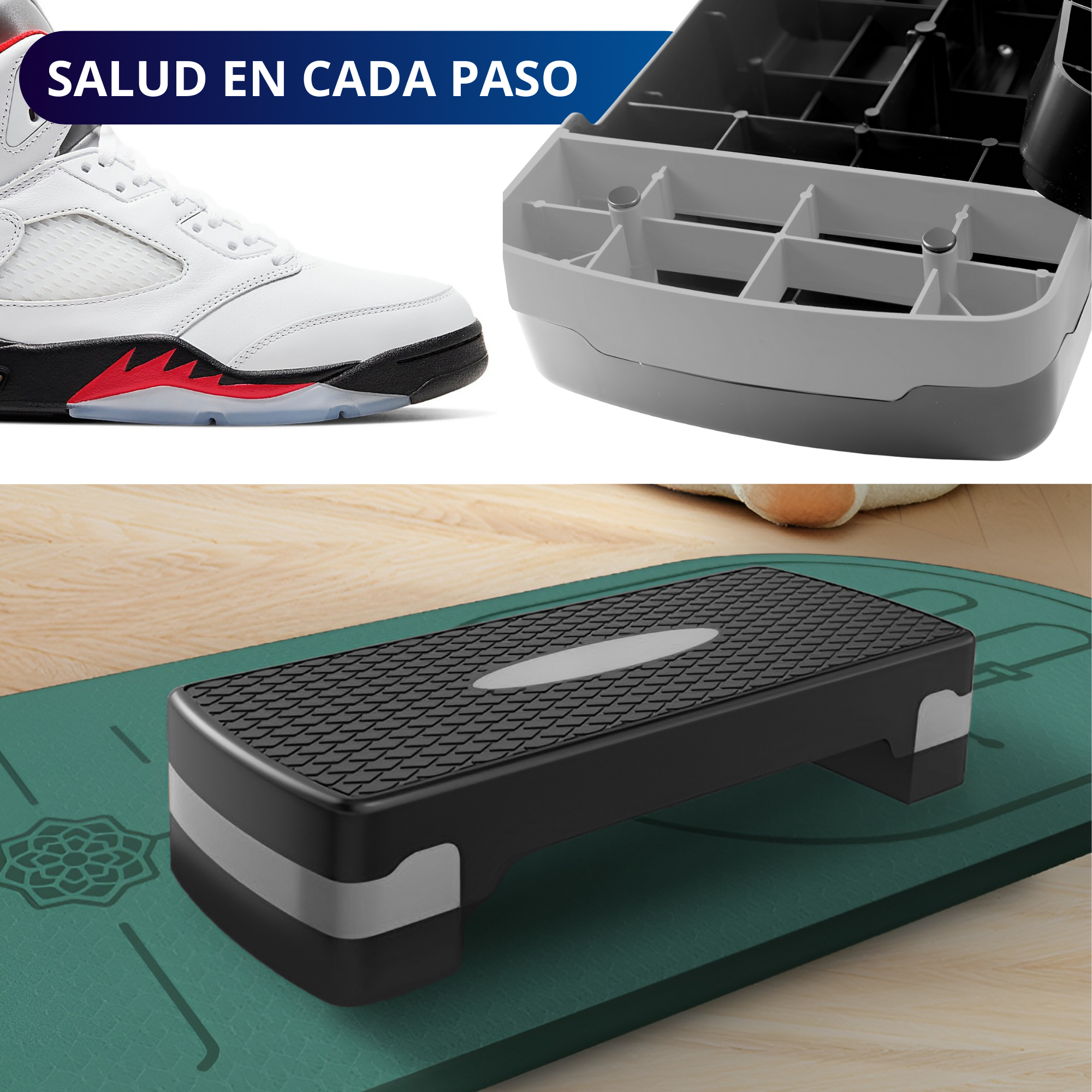 Banco Step Para Ejercicio Ecomlab Crossfit Fitness Ajustable Color Gris.