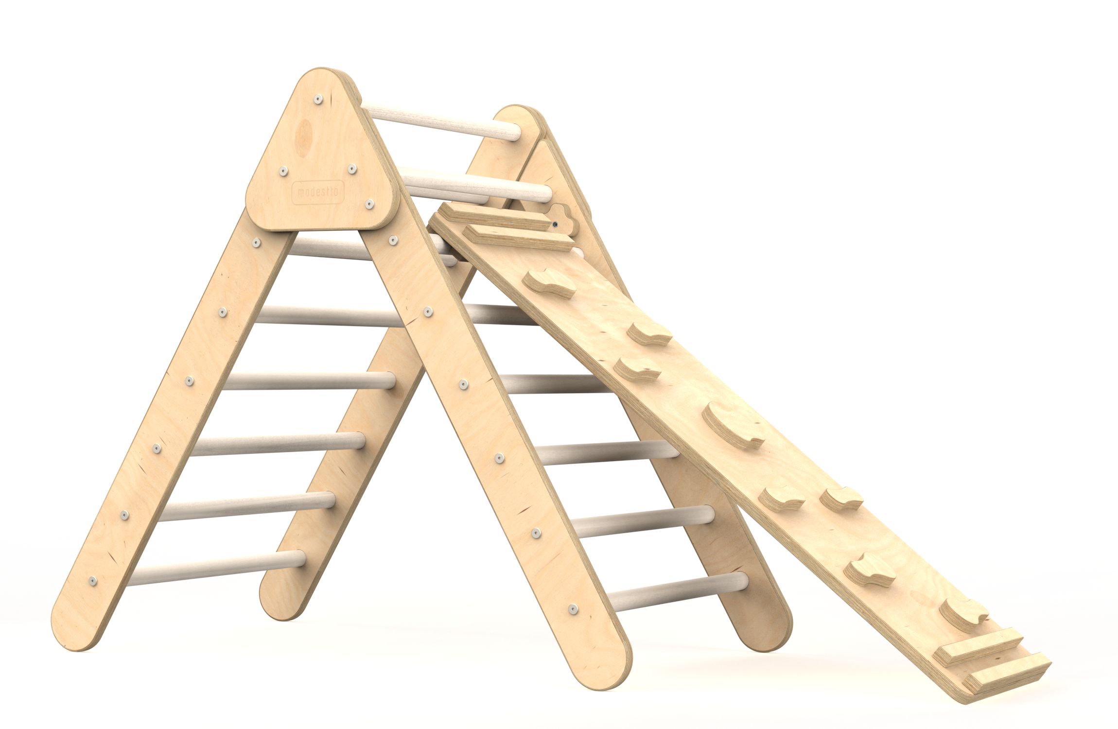 Triángulo de Escalada Plegable + Rampa de  Agarres Estructura de Juego Pikler para Bebés y Niños (Color Nube).