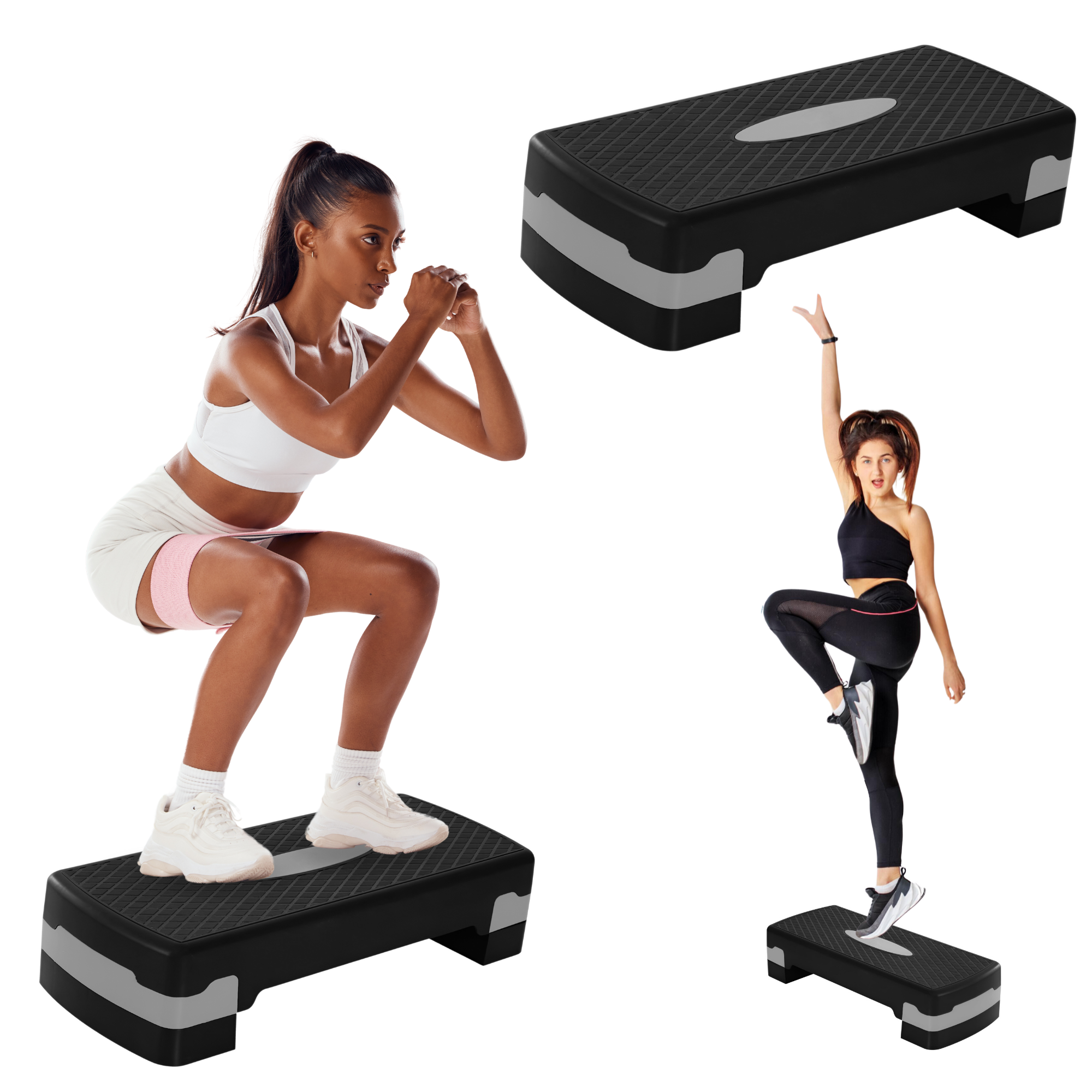 Banco Step Para Ejercicio Ecomlab Crossfit Fitness Ajustable Color Gris.