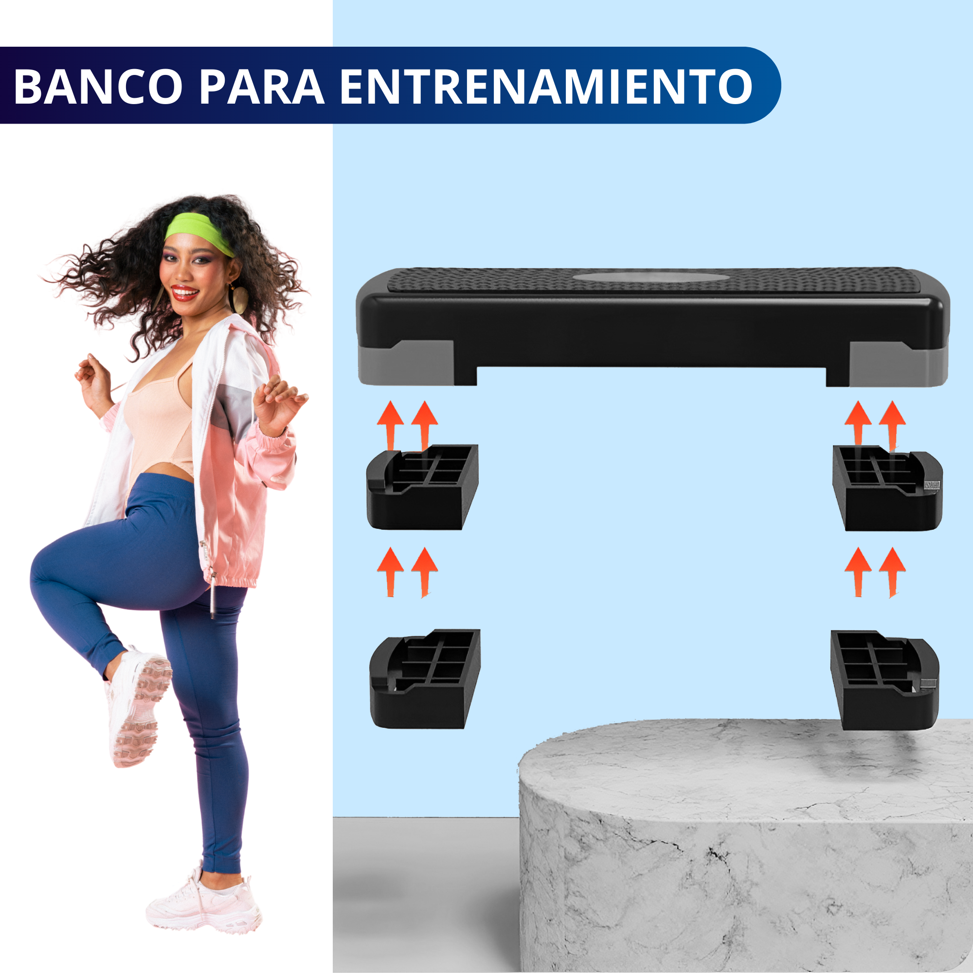 Banco Step Para Ejercicio Ecomlab Crossfit Fitness Ajustable Color Gris.