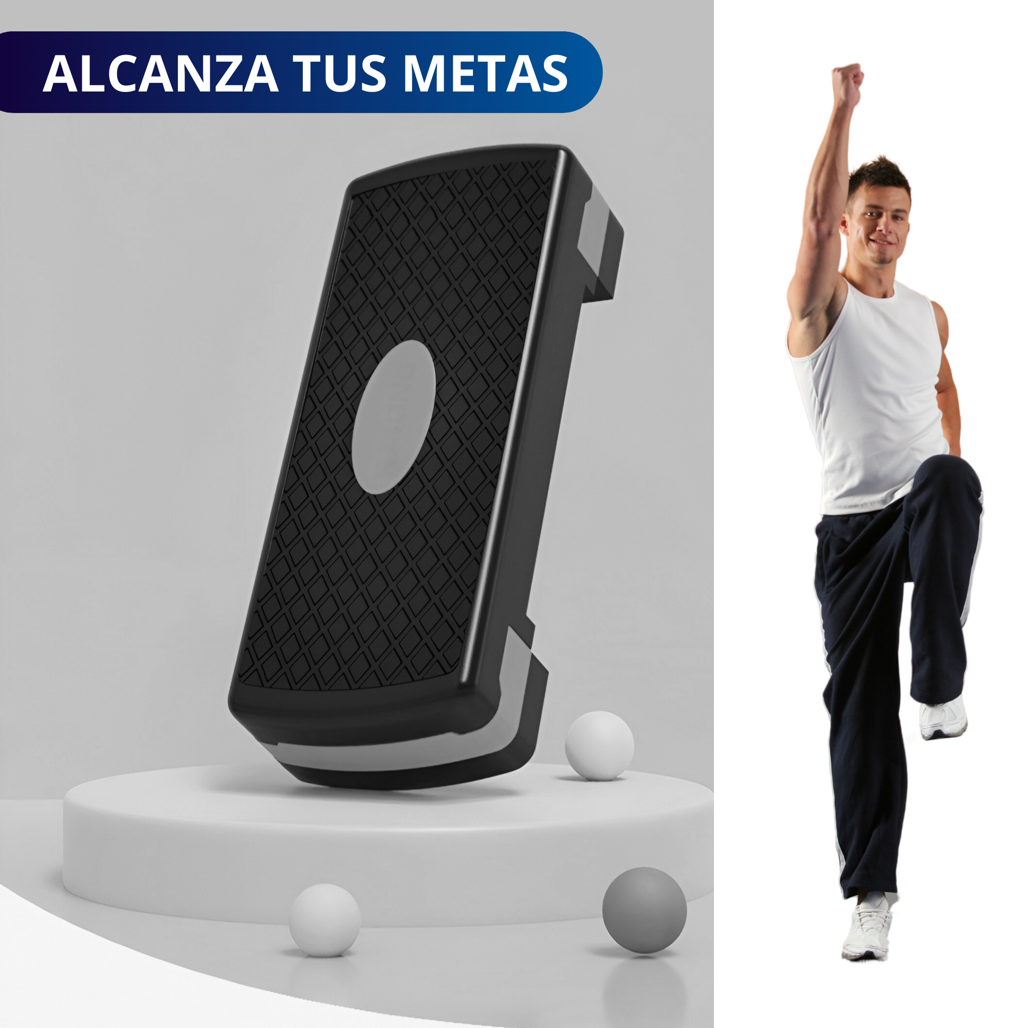 Banco Step Para Ejercicio Ecomlab Crossfit Fitness Ajustable Color Gris.