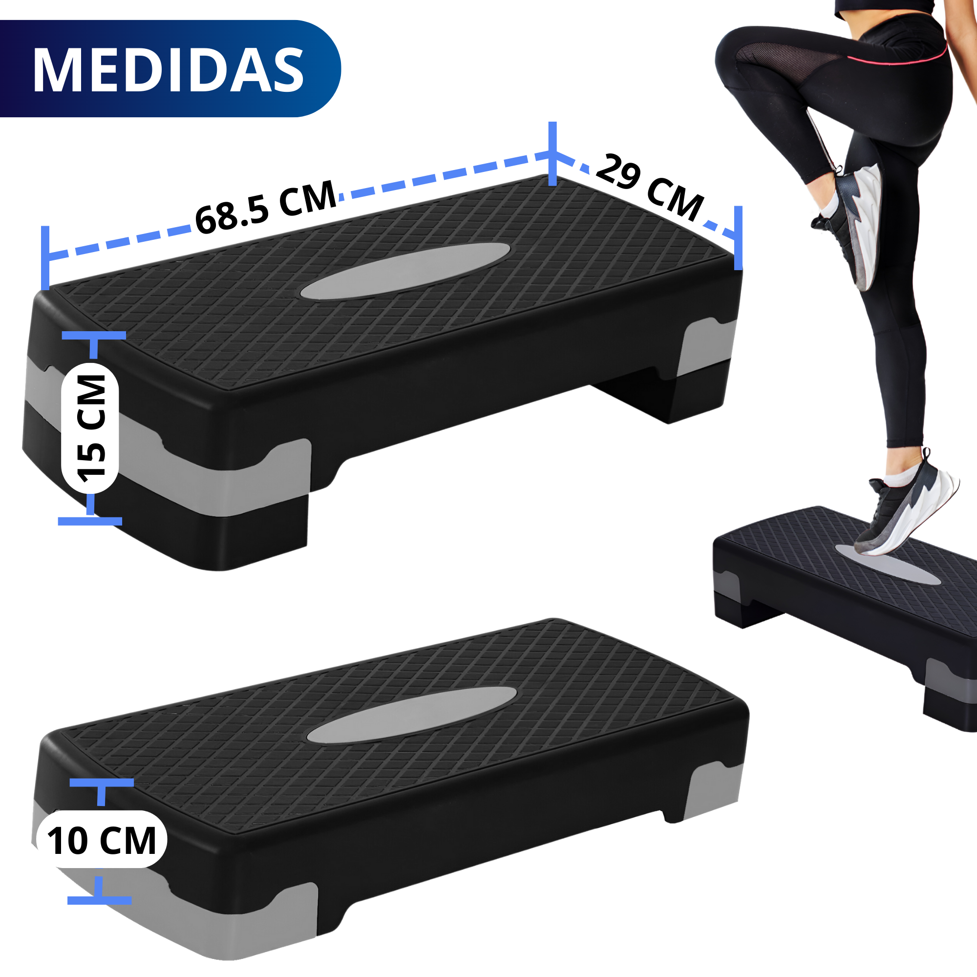 Banco Step Para Ejercicio Ecomlab Crossfit Fitness Ajustable Color Gris.