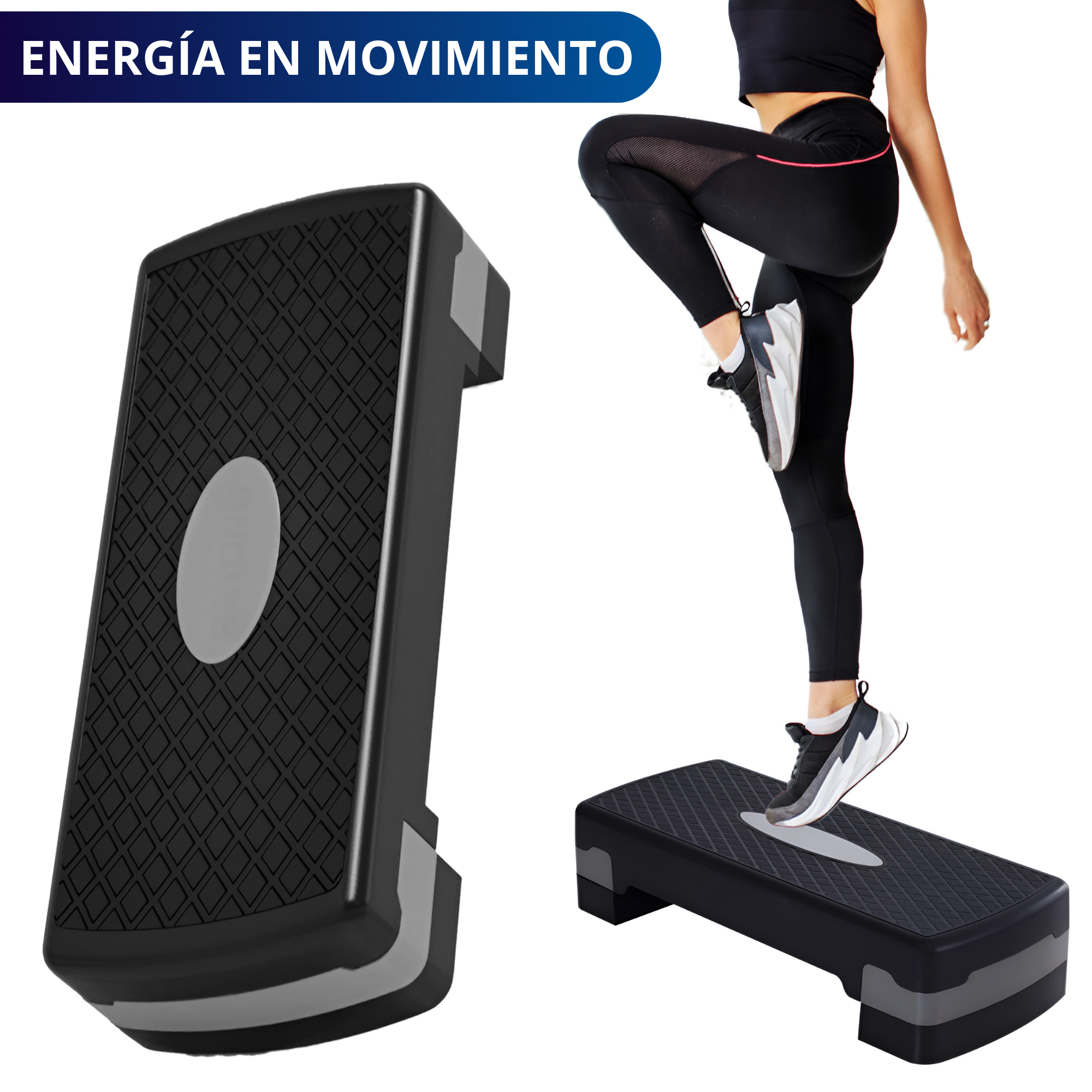 Banco Step Para Ejercicio Ecomlab Crossfit Fitness Ajustable Color Gris.