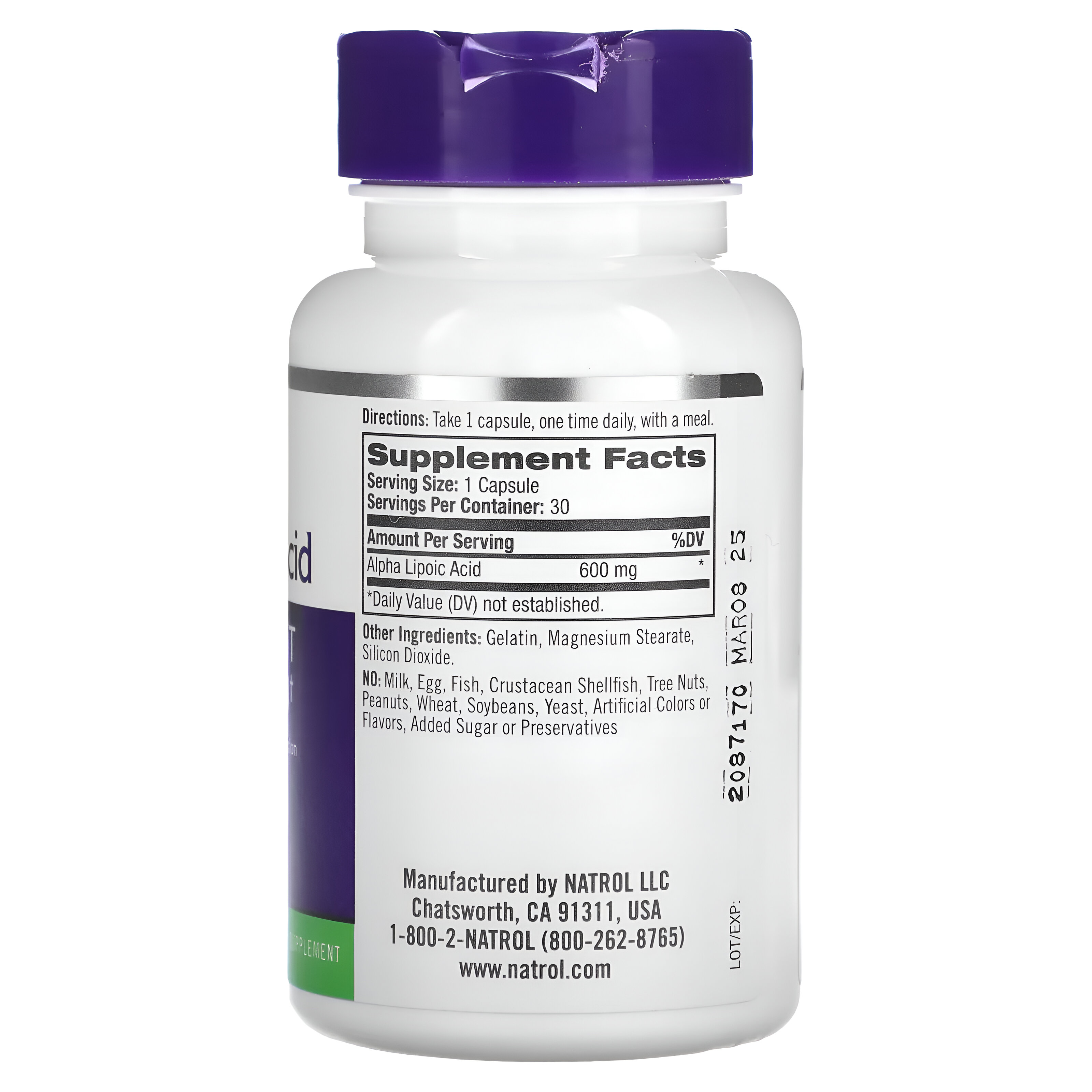 Ácido Alfa Lipoico 600 mg, 30 Cápsulas