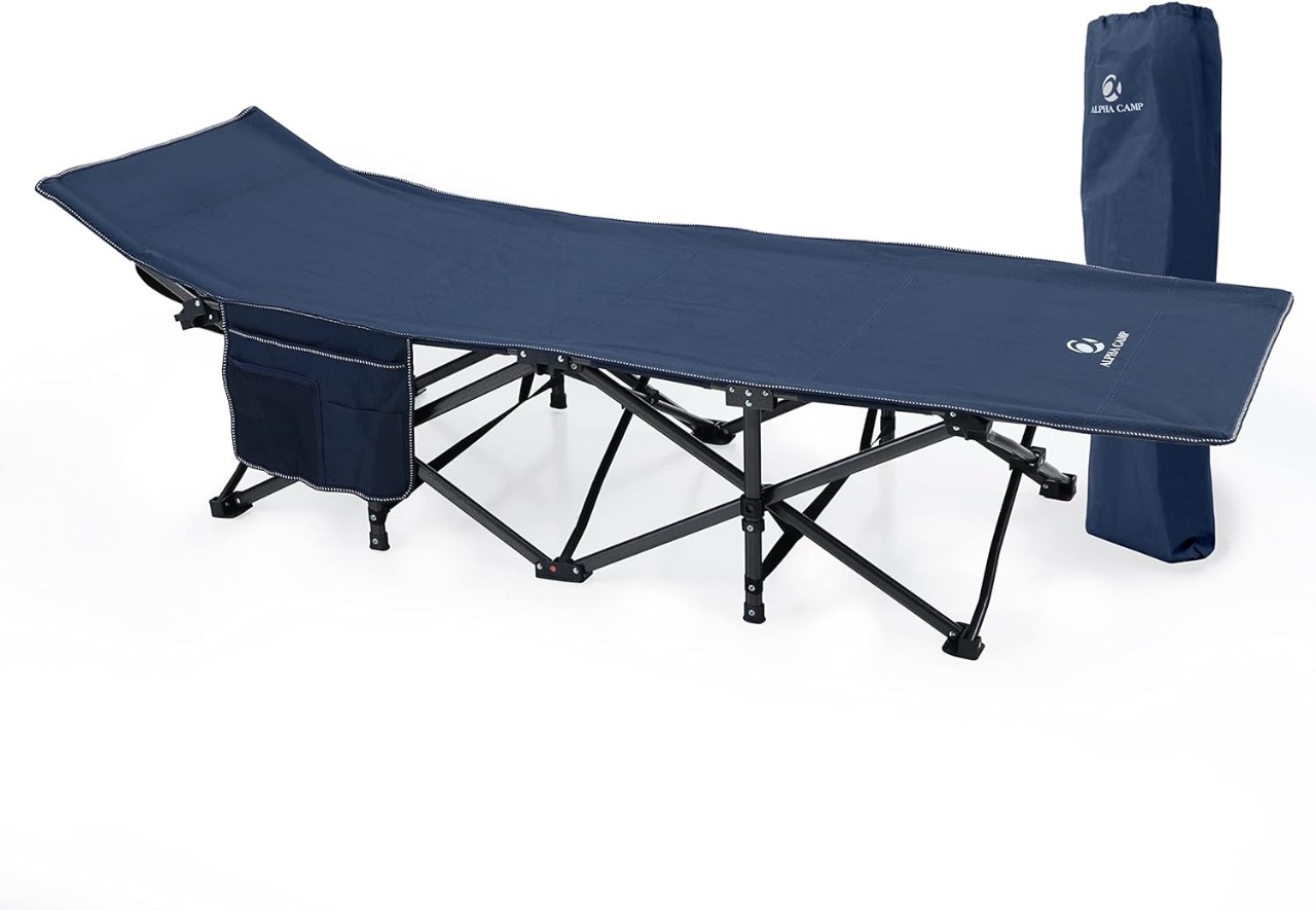 CAMASTRO PLEGABLE DE TELA OXFORD PARA ADULTO CAMPING PARA EXTERIORES CON REPOSAPIES.