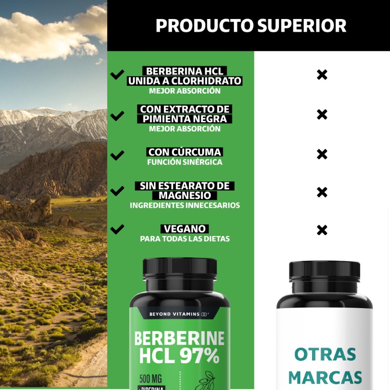 Suplemento Alimenticio Berberine HCL 97%, Raíz de Cúrcuma y Pimienta Negra Beyond Vitamins 60 cápsulas