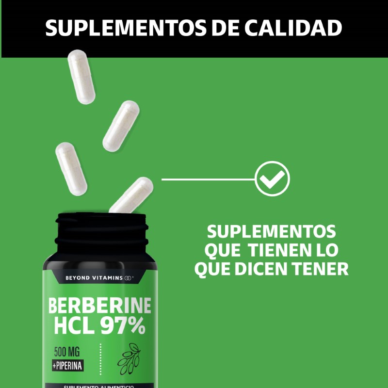 Suplemento Alimenticio Berberine HCL 97%, Raíz de Cúrcuma y Pimienta Negra Beyond Vitamins 60 cápsulas