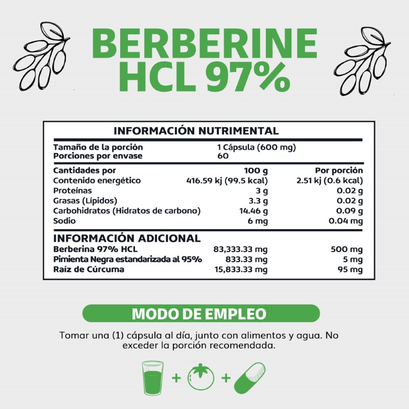 Suplemento Alimenticio Berberine HCL 97%, Raíz de Cúrcuma y Pimienta Negra Beyond Vitamins 60 cápsulas