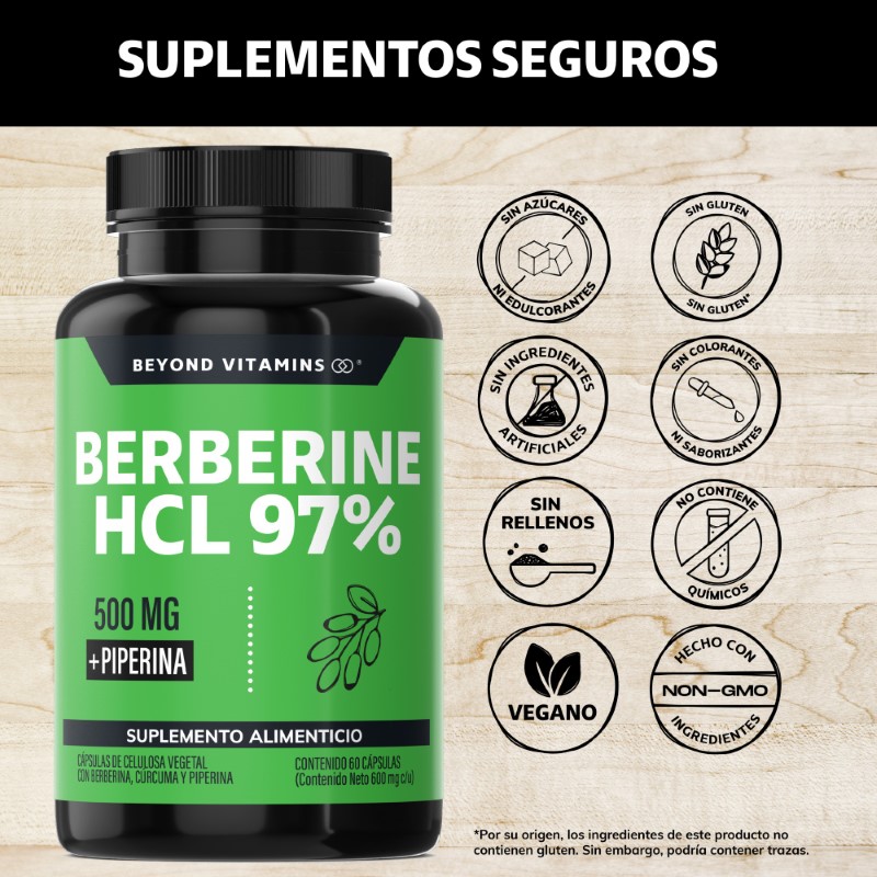 Suplemento Alimenticio Berberine HCL 97%, Raíz de Cúrcuma y Pimienta Negra Beyond Vitamins 60 cápsulas