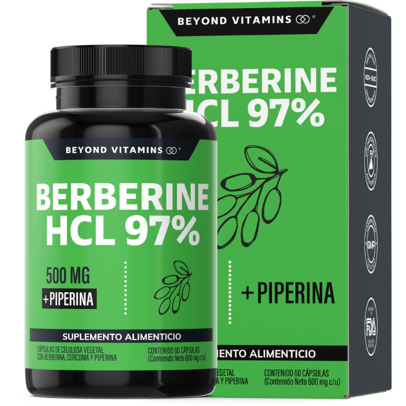 Suplemento Alimenticio Berberine HCL 97%, Raíz de Cúrcuma y Pimienta Negra Beyond Vitamins 60 cápsulas