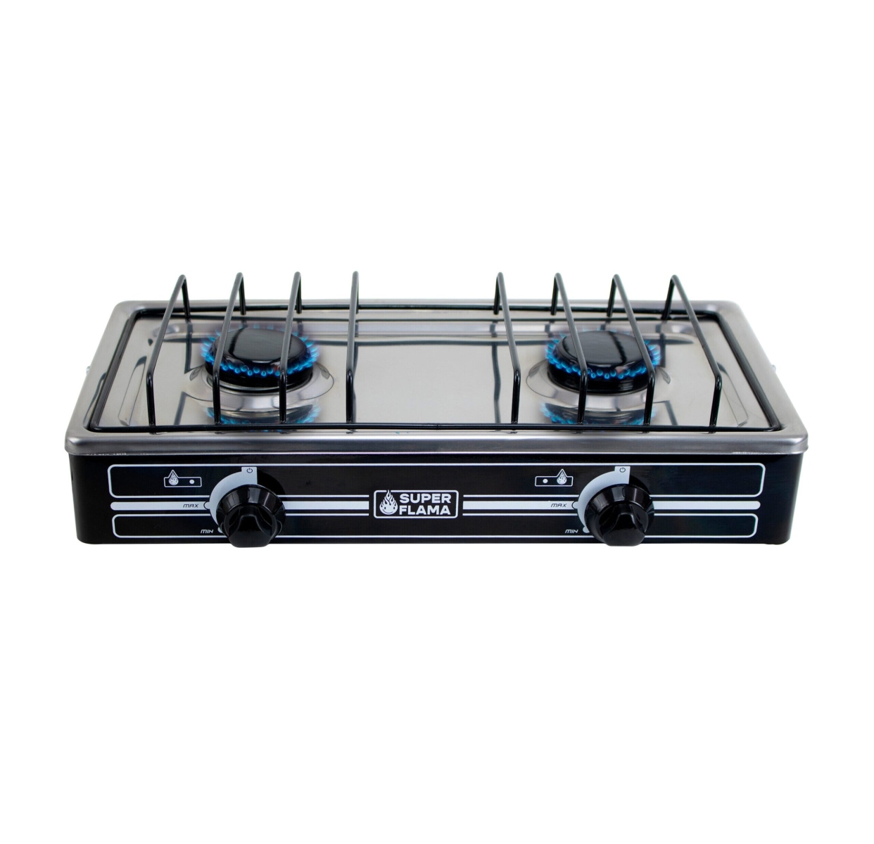 Parrilla de Gas Super Flama 2Q-CA-N 2 Quemadores / Cubierta de Acero Negro ALBY3.