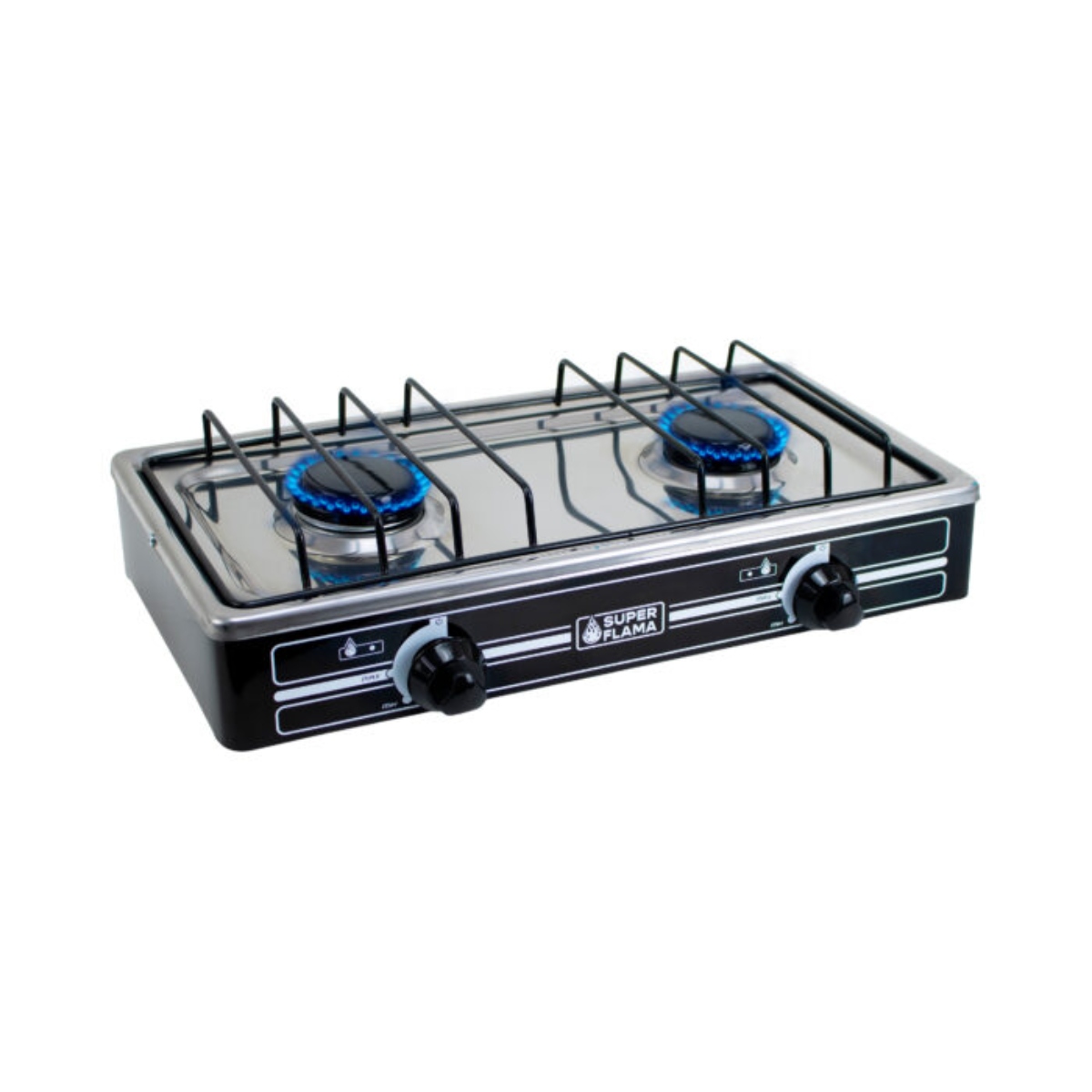 Parrilla de Gas Super Flama 2Q-CA-N 2 Quemadores / Cubierta de Acero Negro ALBY3.