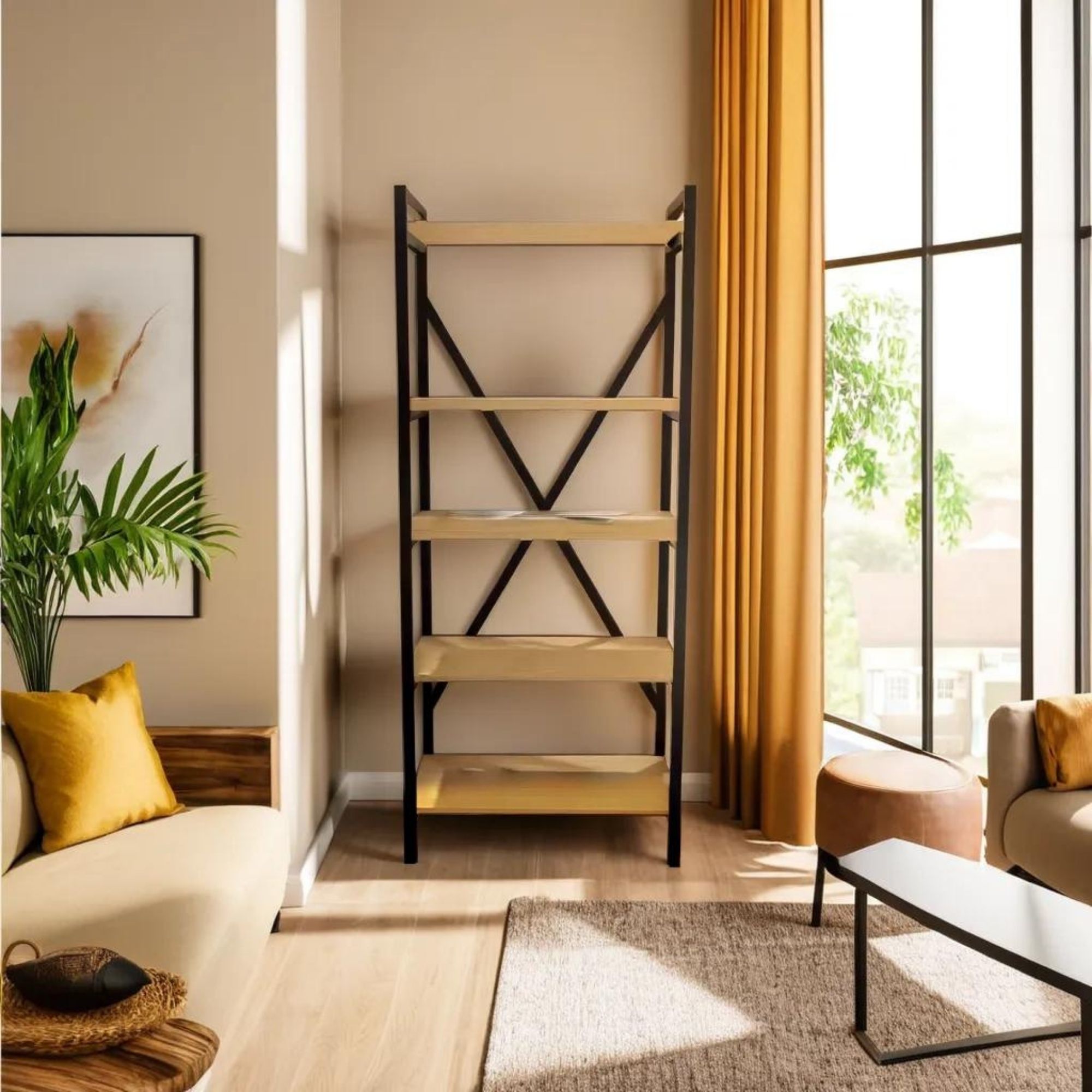 Librero De Madera Minimalista Ecomlab Repisa Metal 5 Niveles.