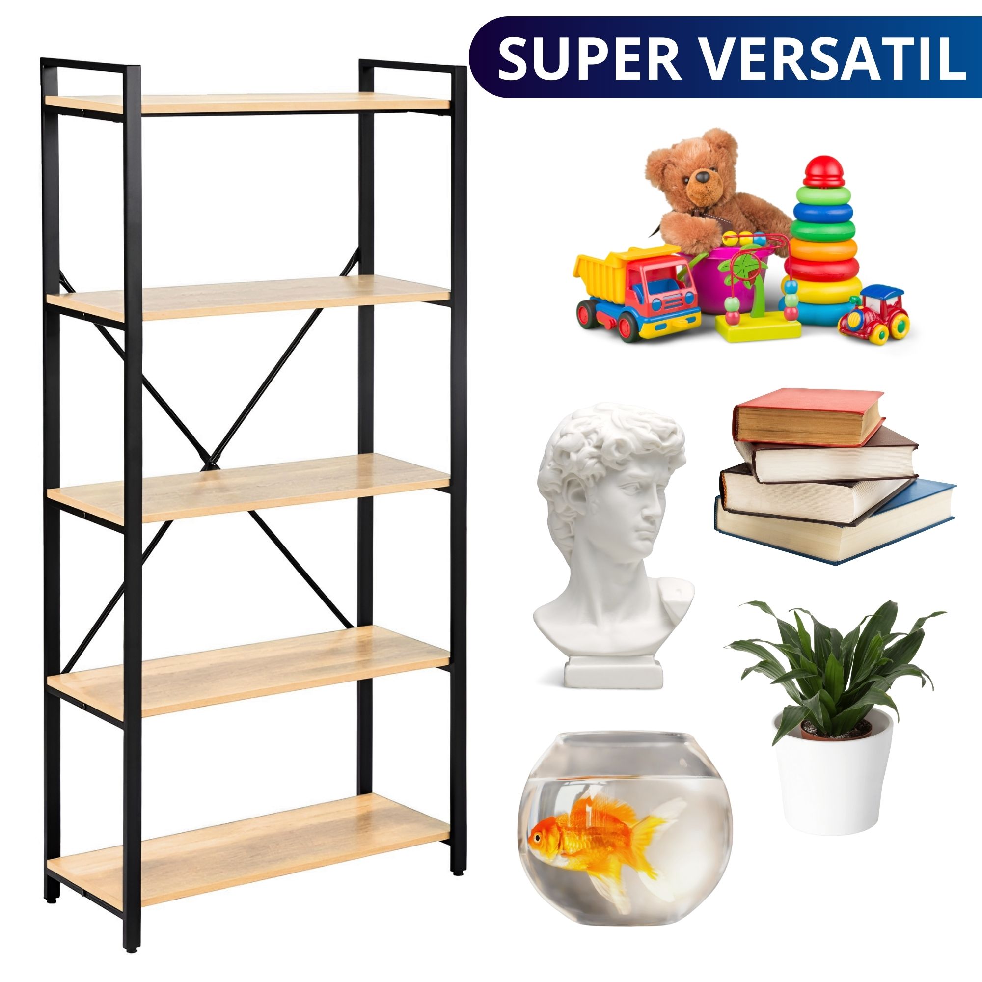 Librero De Madera Minimalista Ecomlab Repisa Metal 5 Niveles.