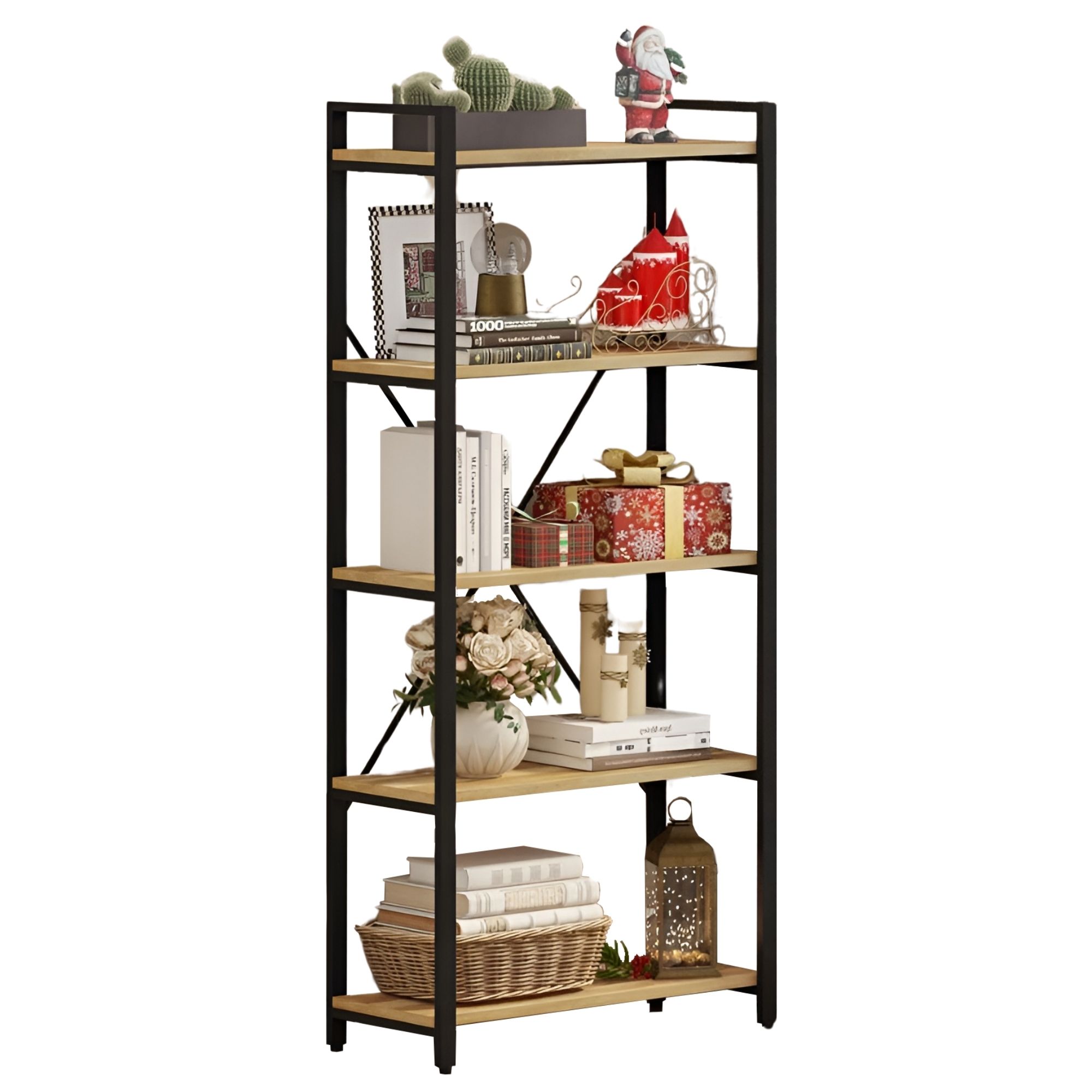 Librero De Madera Minimalista Ecomlab Repisa Metal 5 Niveles.