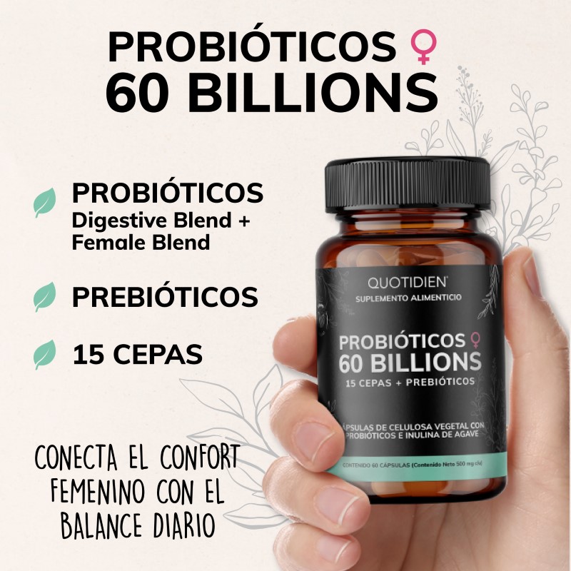 Suplemento Alimenticio Probioticos Mujer 60 Billion Inulina de Agave + Prebióticos Quotidien 60 cápsulas