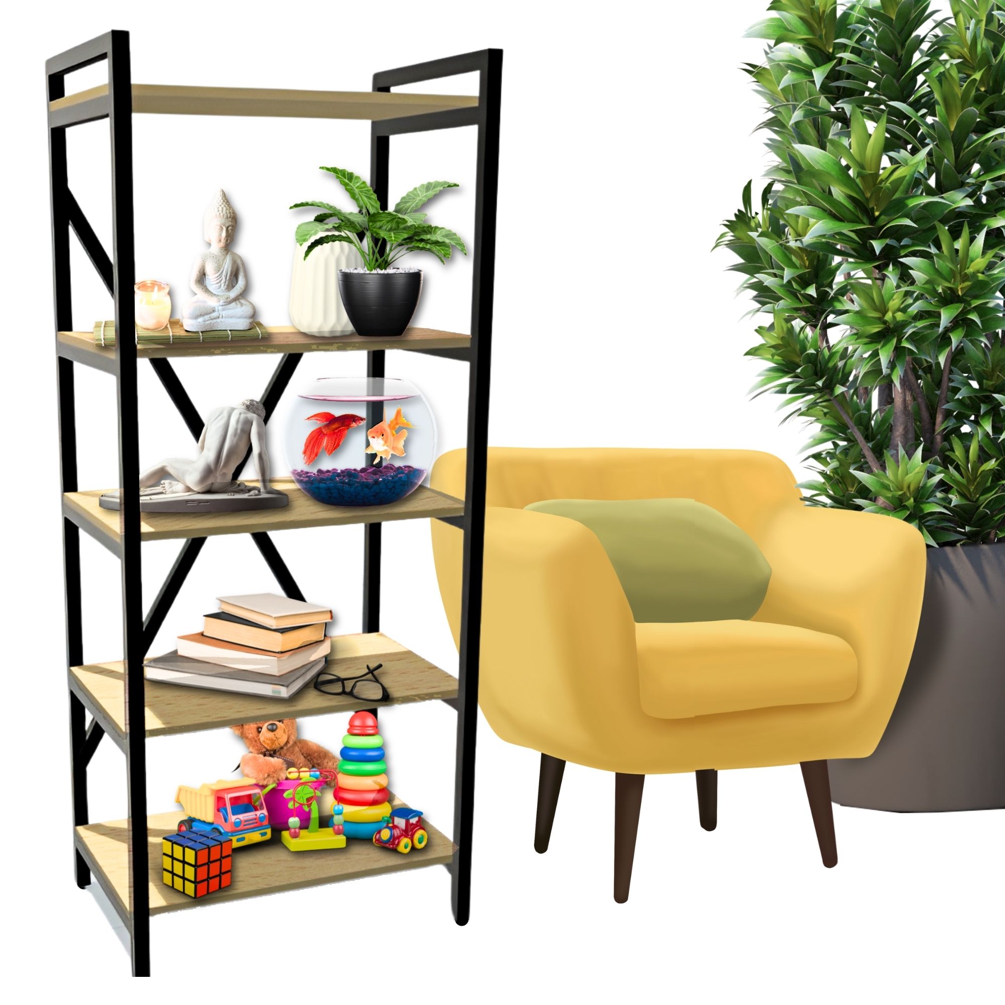 Librero De Madera Minimalista Ecomlab Repisa Metal 5 Niveles.