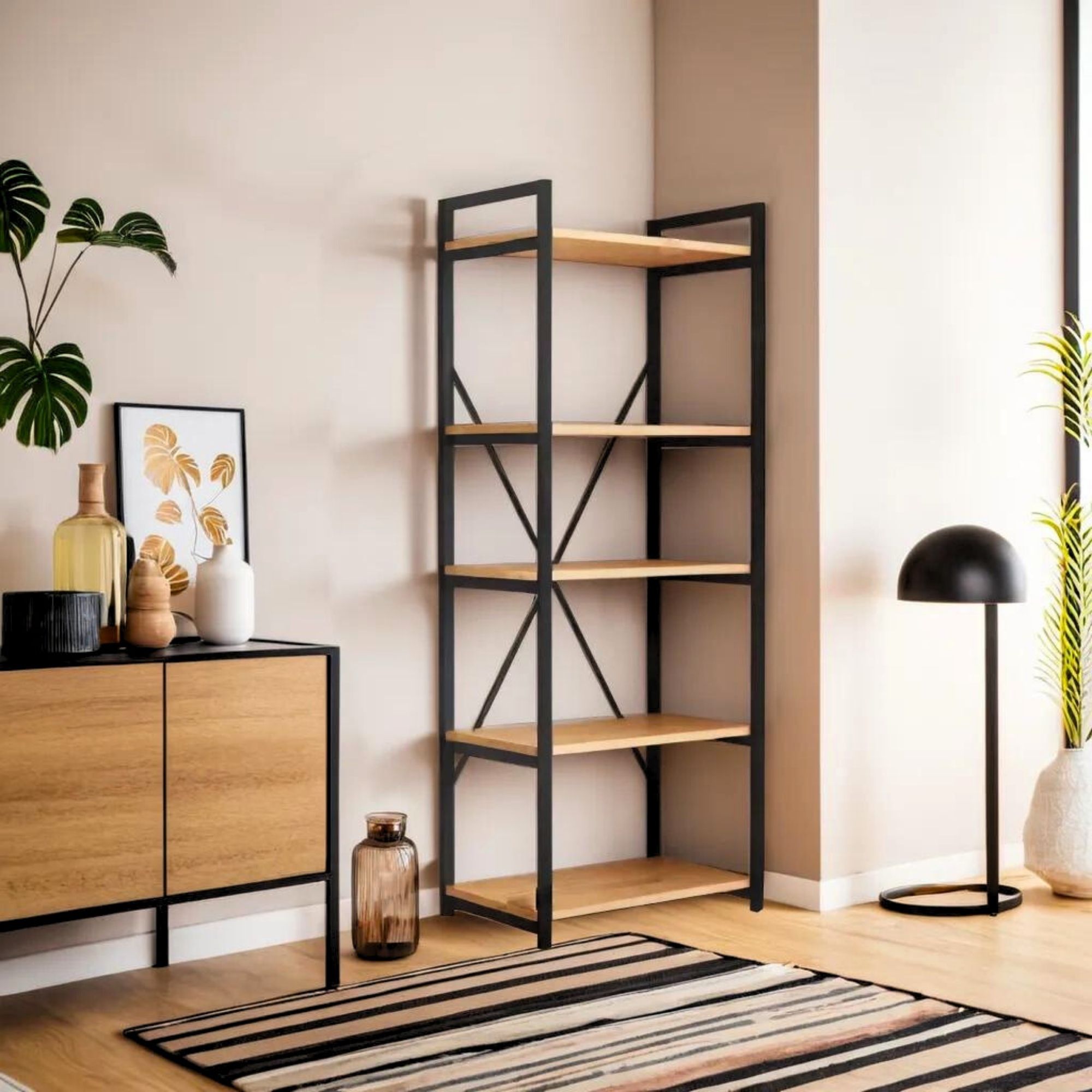 Librero De Madera Minimalista Ecomlab Repisa Metal 5 Niveles.