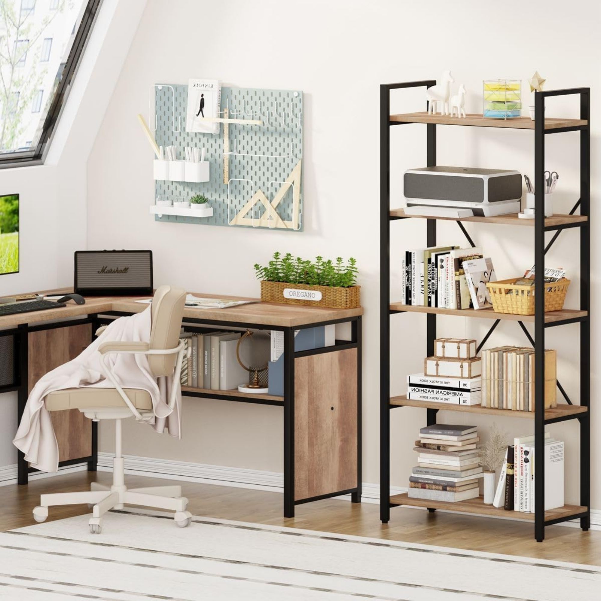 Librero De Madera Minimalista Ecomlab Repisa Metal 5 Niveles.