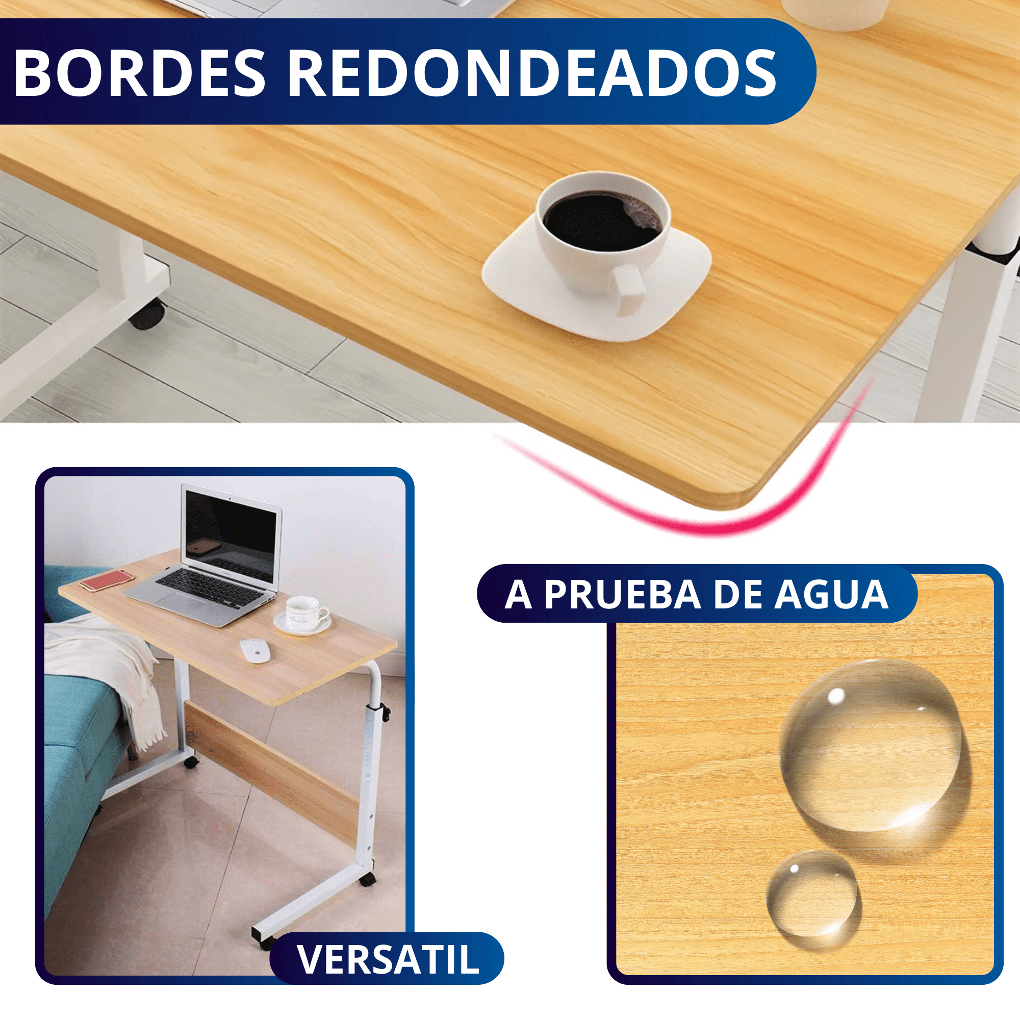 Mesa Lateral Minimalista Con Ruedas Ecomlab Altura Ajustable.