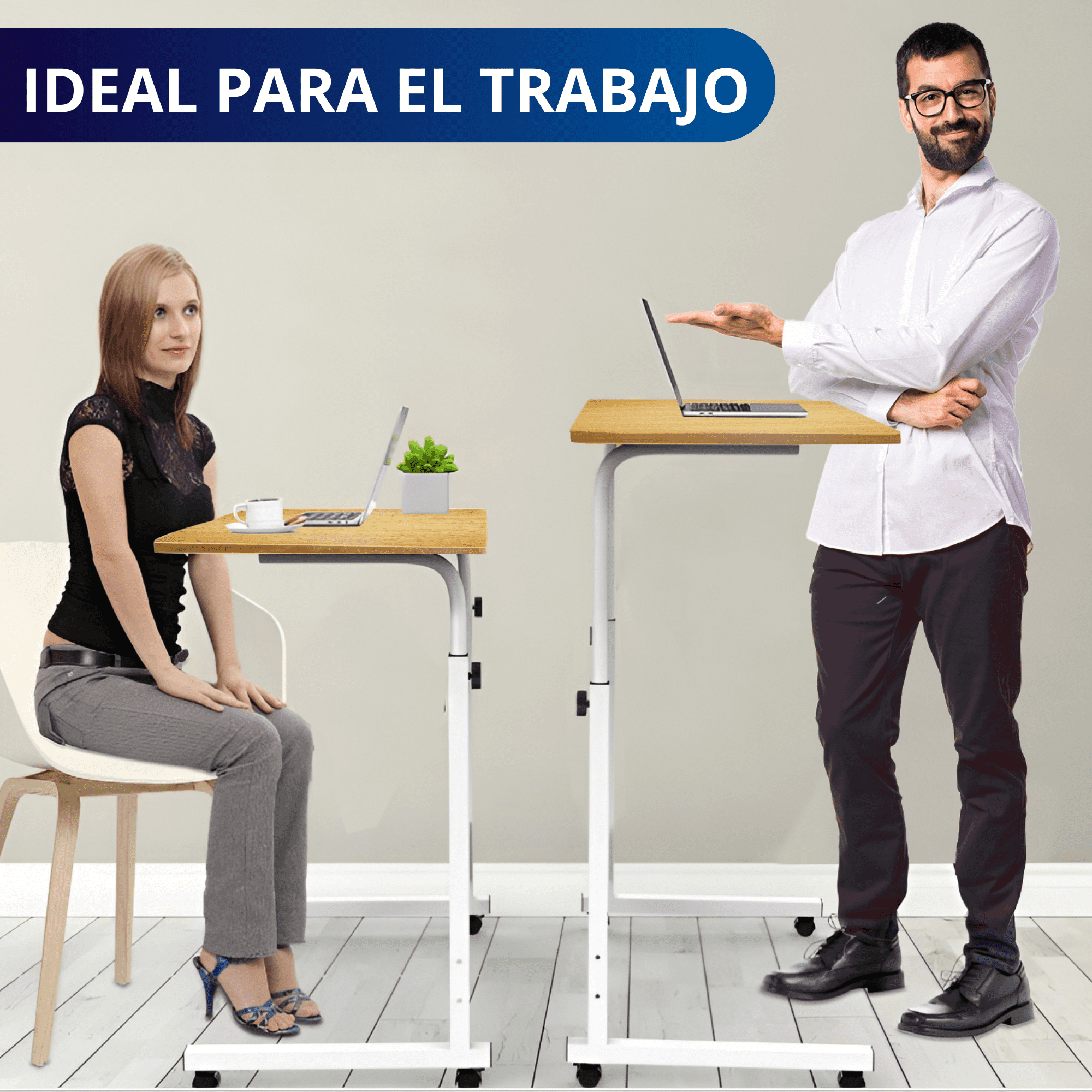 Mesa Lateral Minimalista Con Ruedas Ecomlab Altura Ajustable.