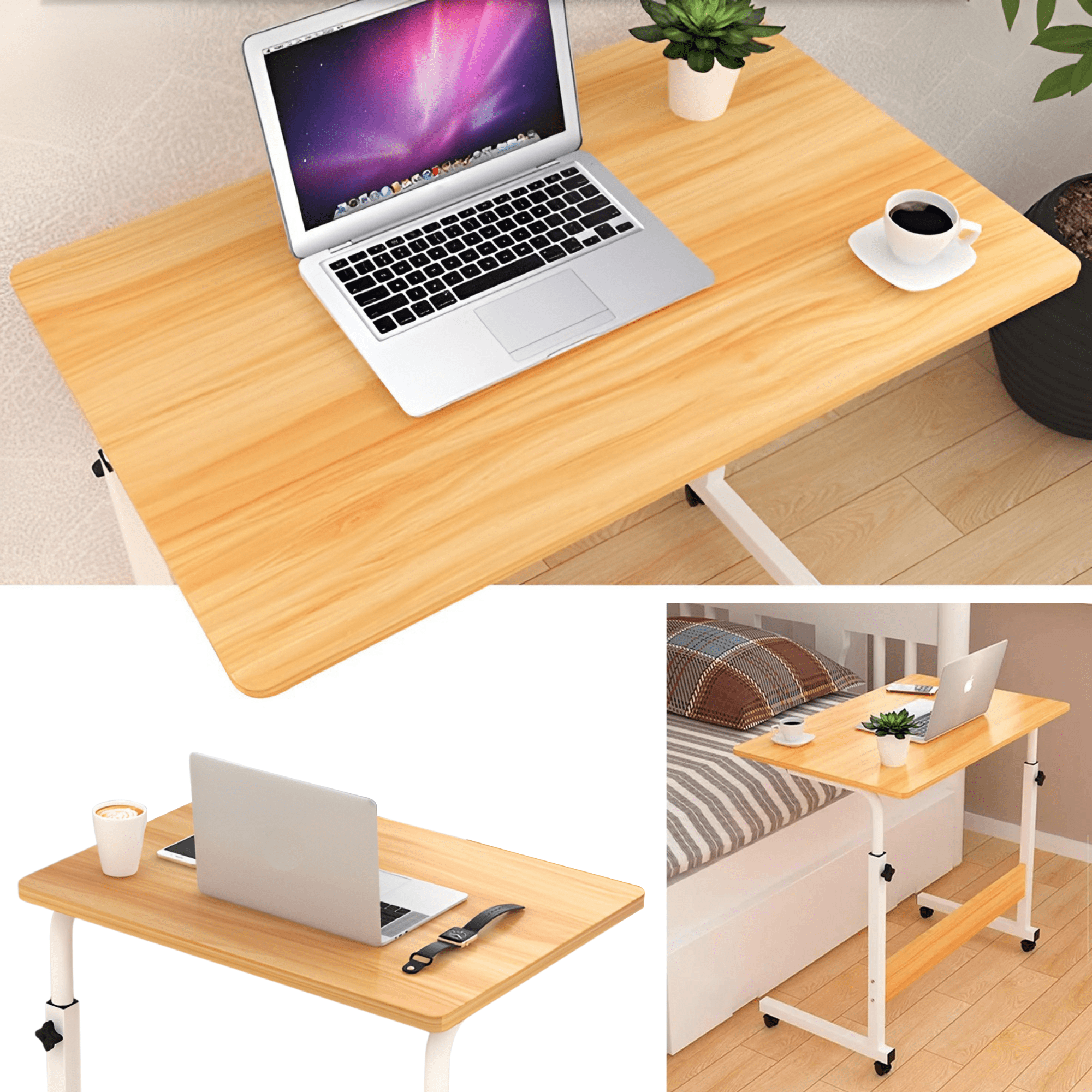 Mesa Lateral Minimalista Con Ruedas Ecomlab Altura Ajustable.