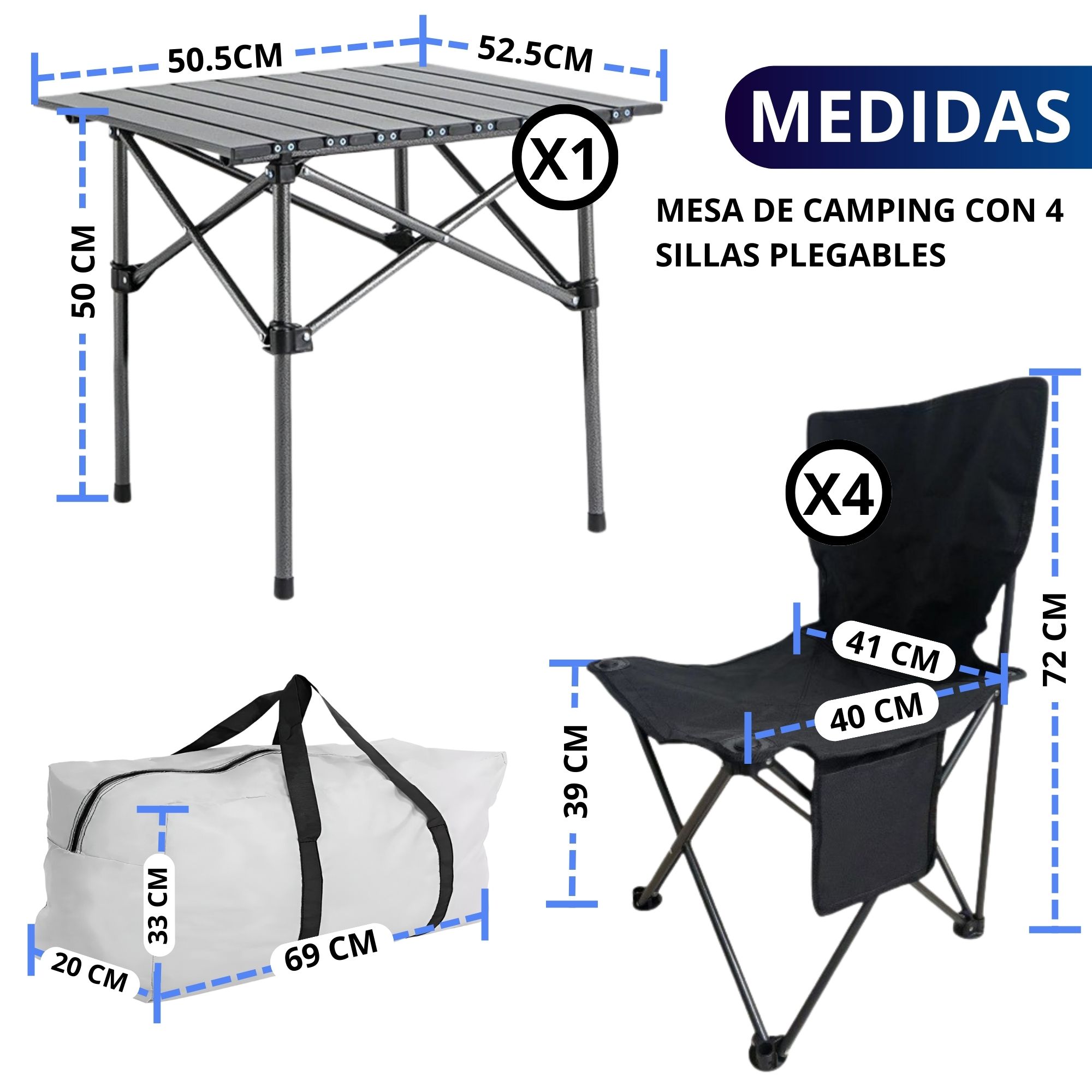 Mesa Plegable Camping Con 4 Sillas Ecomlab Jardín Portátil.