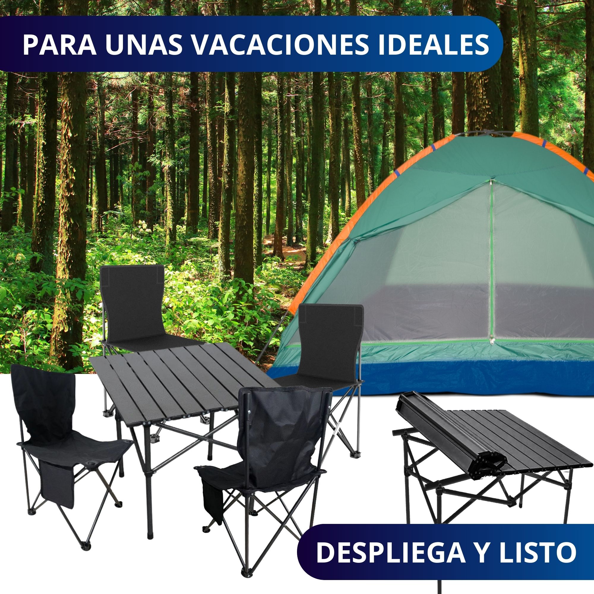 Mesa Plegable Camping Con 4 Sillas Ecomlab Jardín Portátil.
