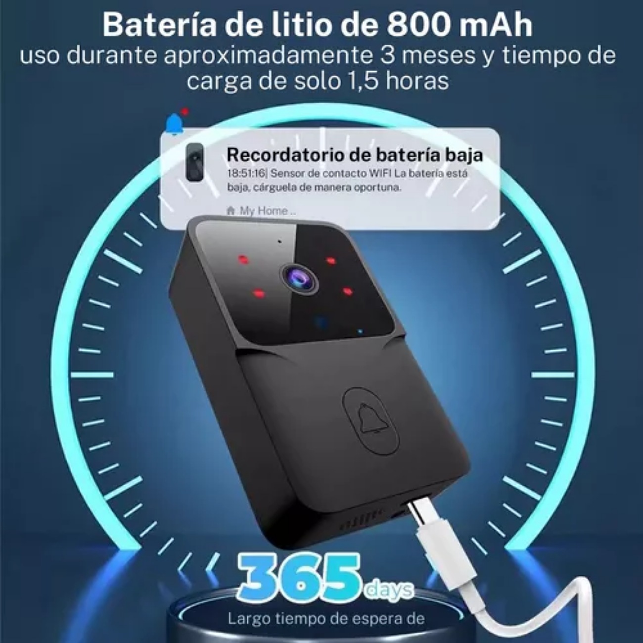 Campainha C/ Cámara Wifi S/filo Inteligente Interfone