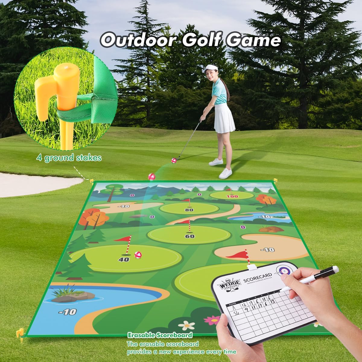 Juego de Golf para Ninos con Tapete para Interiores con Pelotas Verde