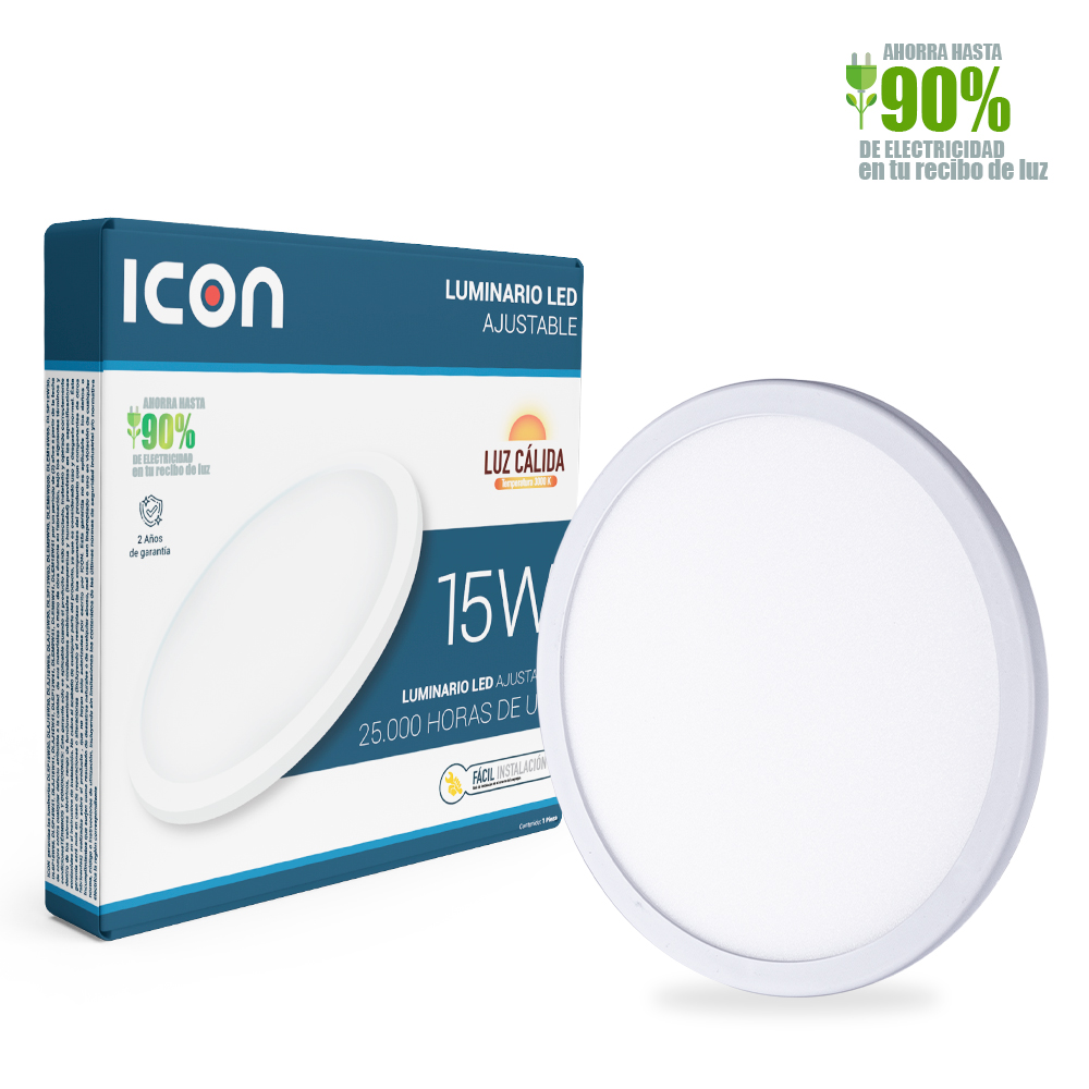 ICON Luminario Led Downlight Ajustable 15W Luz Cálida 3000K