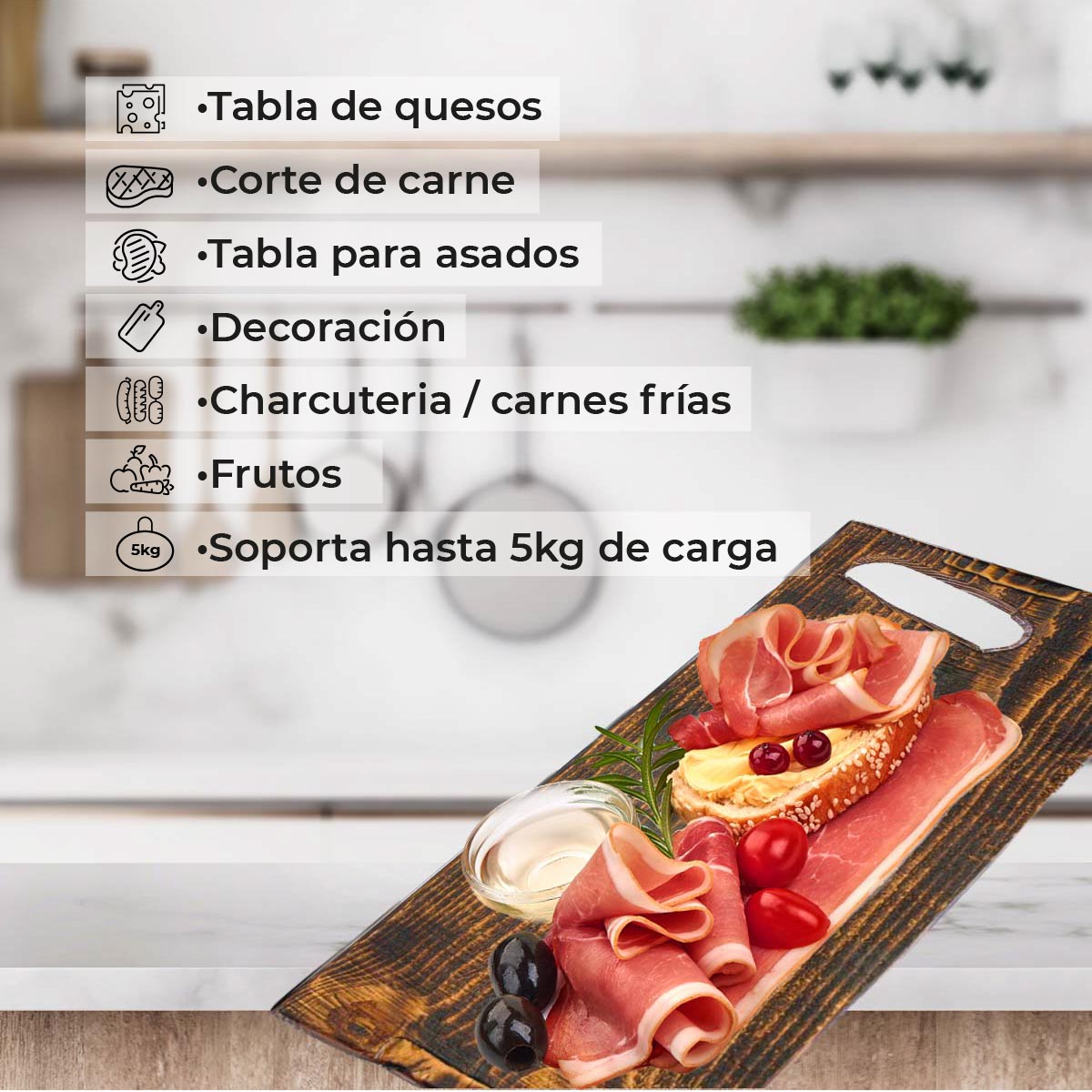 Tabla para picar de madera (pino) rectangular I tabla de quesos y charcuteria I tabla de decoración y corte para carne asados I hecho 100% a mano I LIVE V: 54 x 28 x 2.5.
