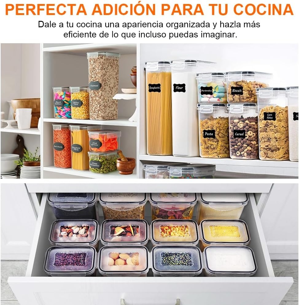 Juego de 8 recipientes herméticos, MDFitness ,Organizadores de cocina, Recipientes herméticos para almacenar, Contenedores para alimentos, Contenedores organizadores, Organizador alacena, Kitchen