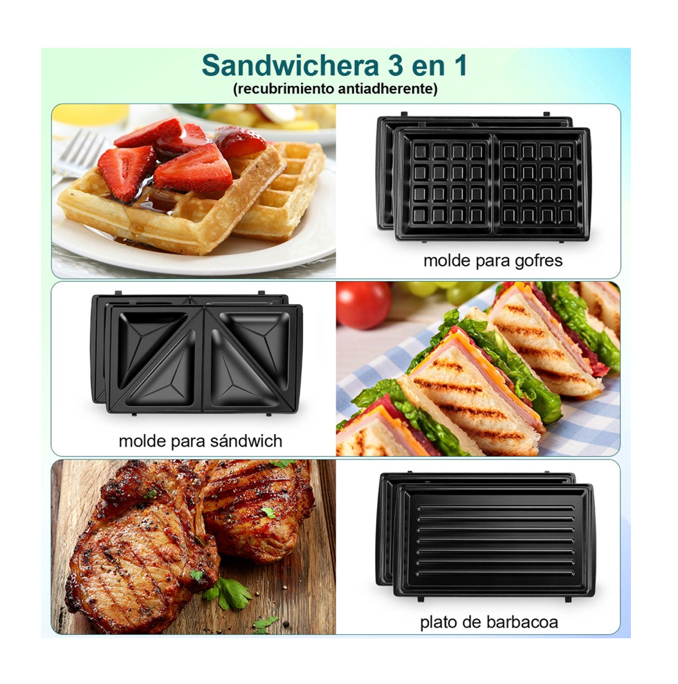 Máquina De Sándwich De Desayuno Multifunción 3 En 1 .