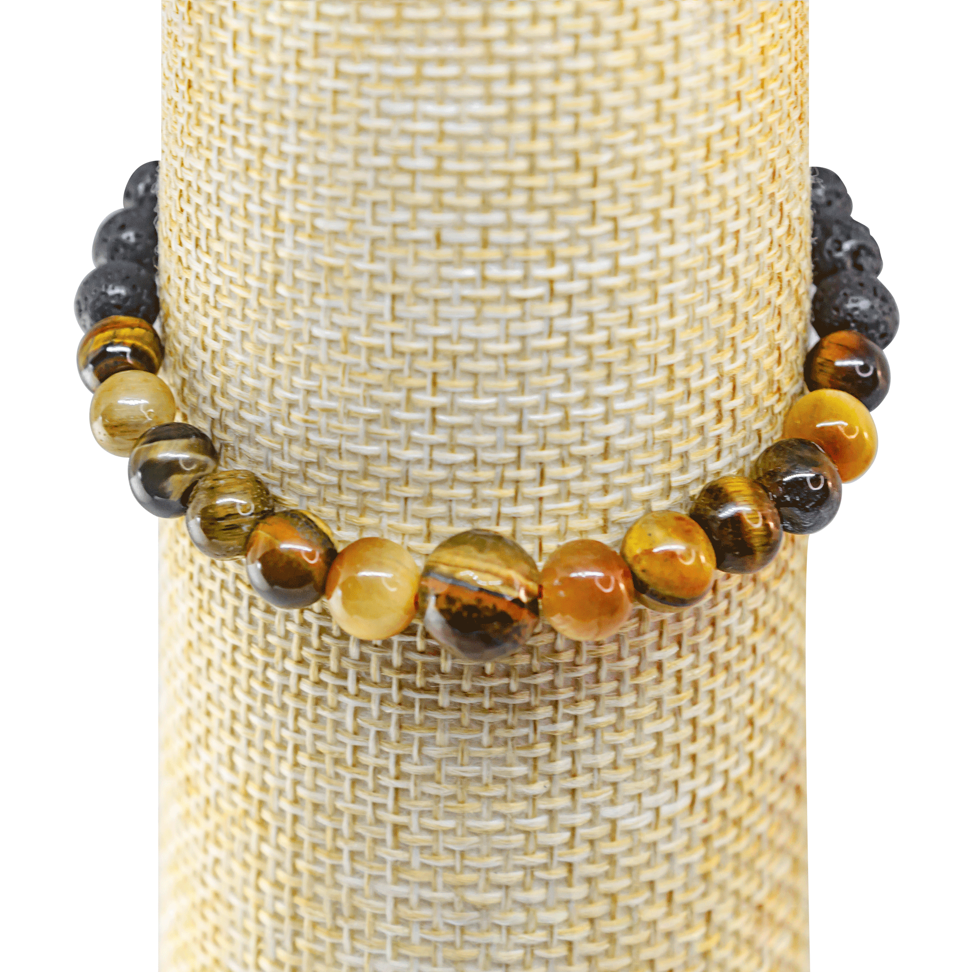 Pulsera hombre Ojo de Tigre y Piedra volcánica.