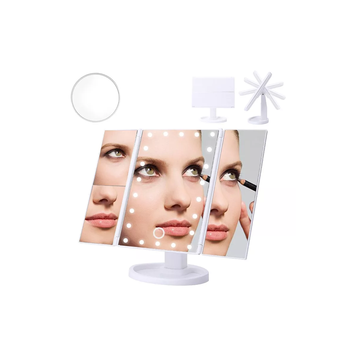 Espejo Maquillaje Luz Led Tríptica Aumentos Makeup.